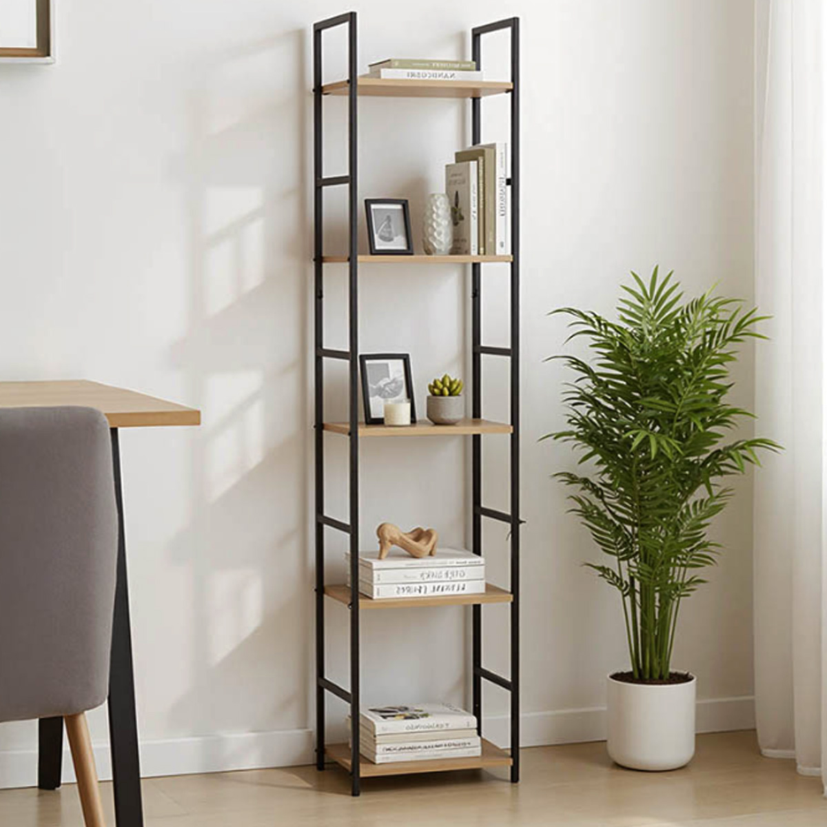 PAKOWORLD AZUEL BOOKCASE OAK WITH BLACK STEEL 29X23.5X144CM - Image 3