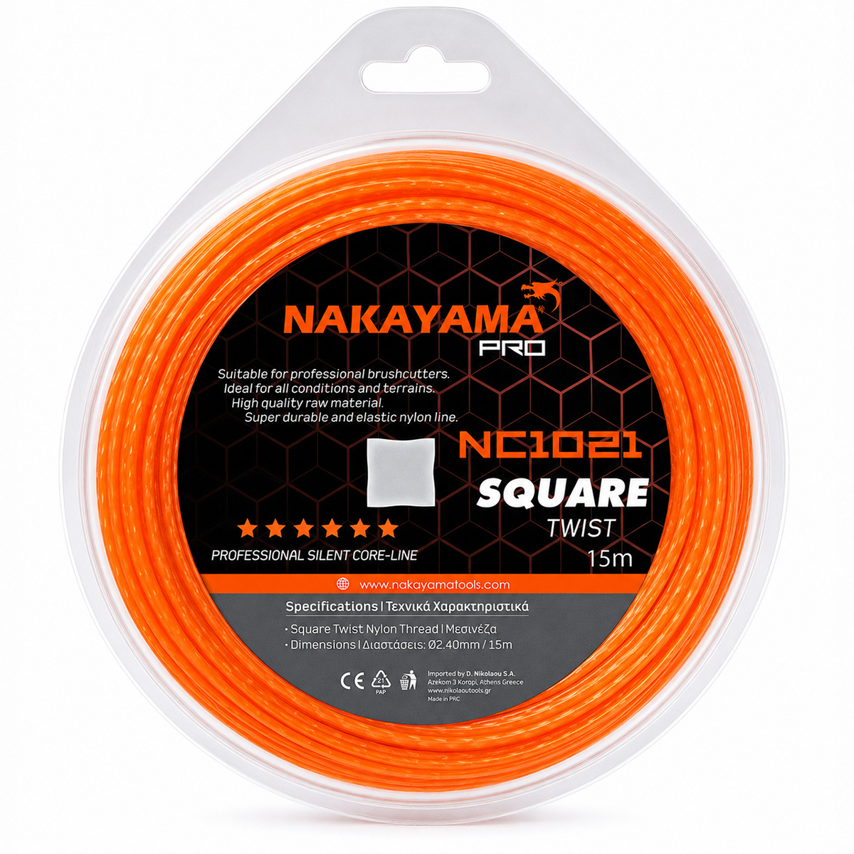 NAKAYAMA PRO SQUARE TWIST NYLON TRIMMER LΙΝΕ  2,4MMX15M NC1021