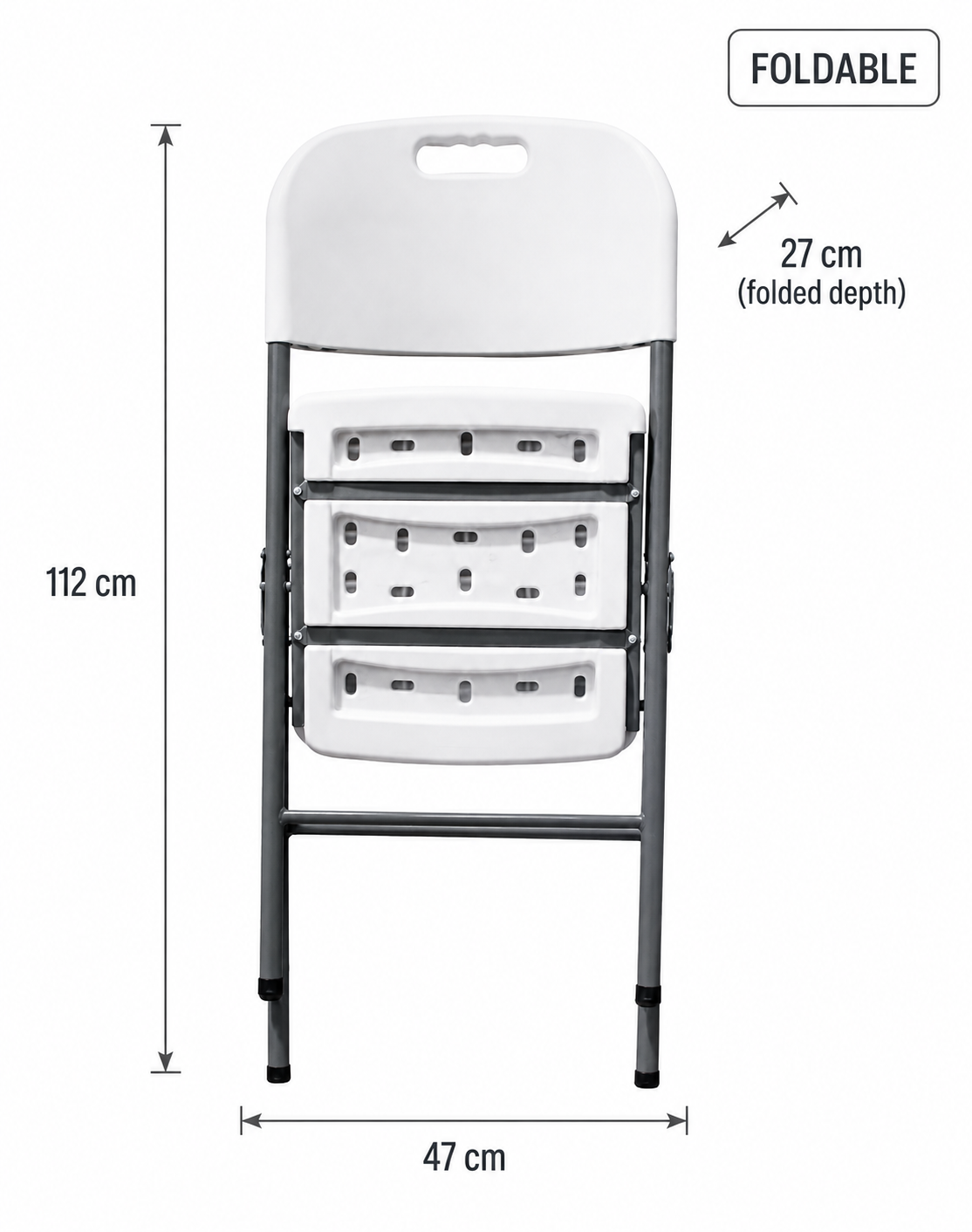 L.H GARDEN FOLDING CHAIR PLASTIC 50X45X88CM WHITE - Image 4