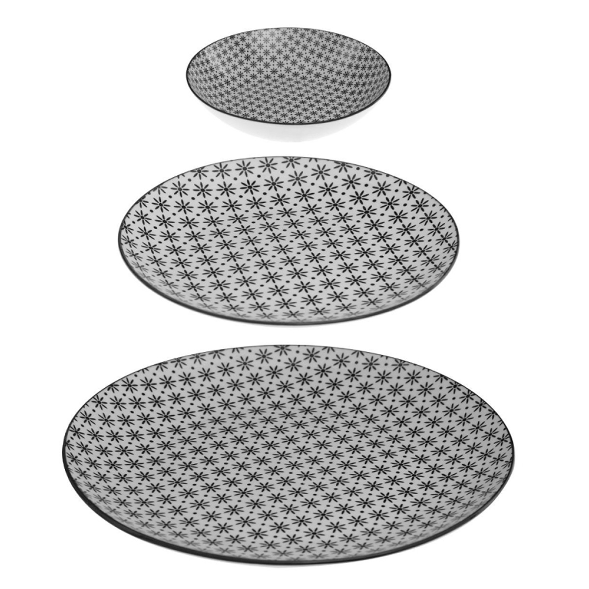 DISH SET BOHEMIA FLEUR GRAY/BLACK 18 PCS