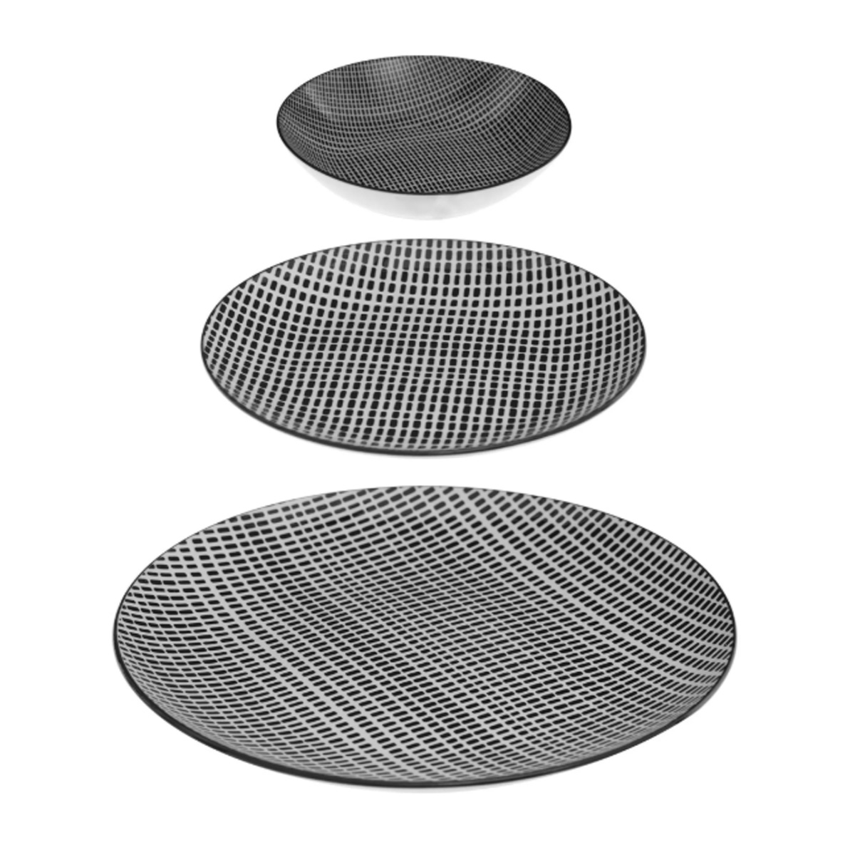 DISH SET BOHEMIA SQUARE GRAY/BLACK 18 PCS