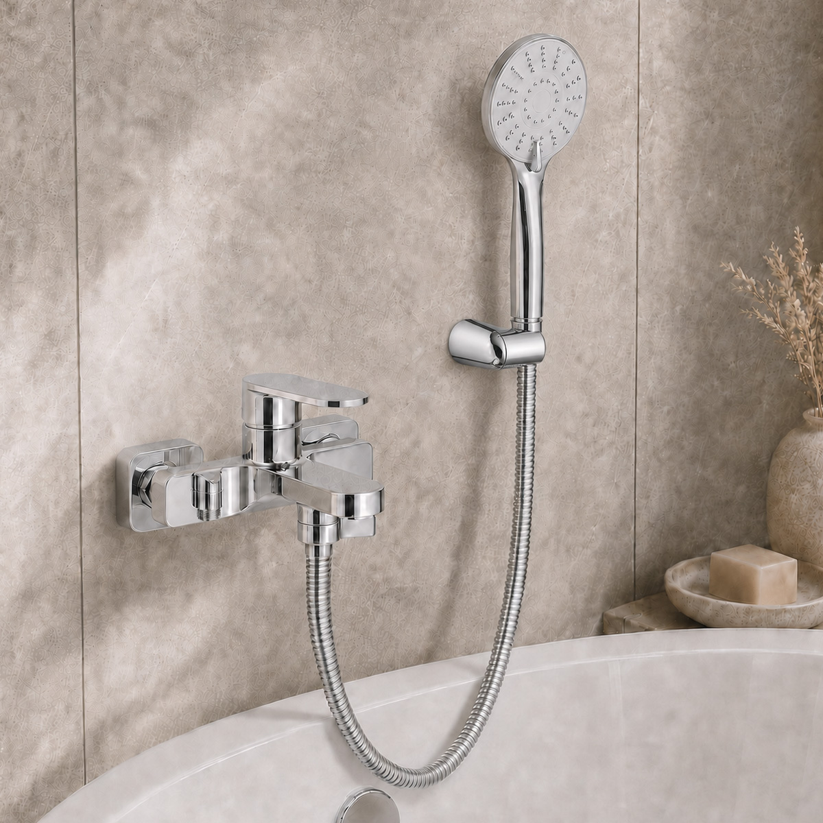 L.H SANITARY FLOW LINE SINGLE LEVER BATH MIXER WITH SHOWER SET CHROME - Image 3