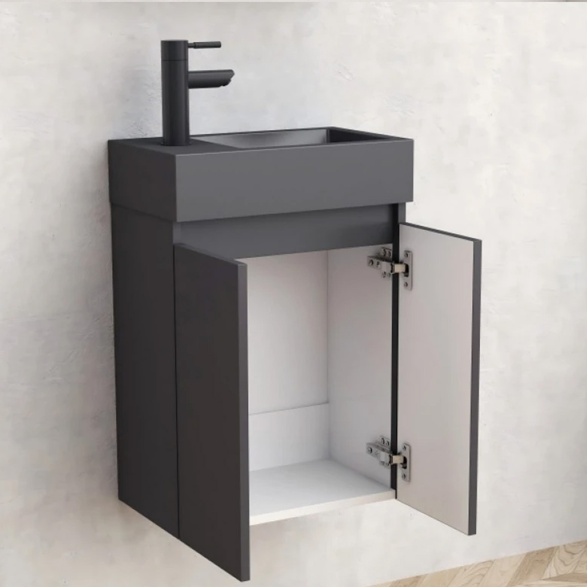 INTER CERAMIC BATHROOM VANITY UNIT WITH PORCELAIN BASIN MATTE BLACK 42CM 4242MB - Image 3