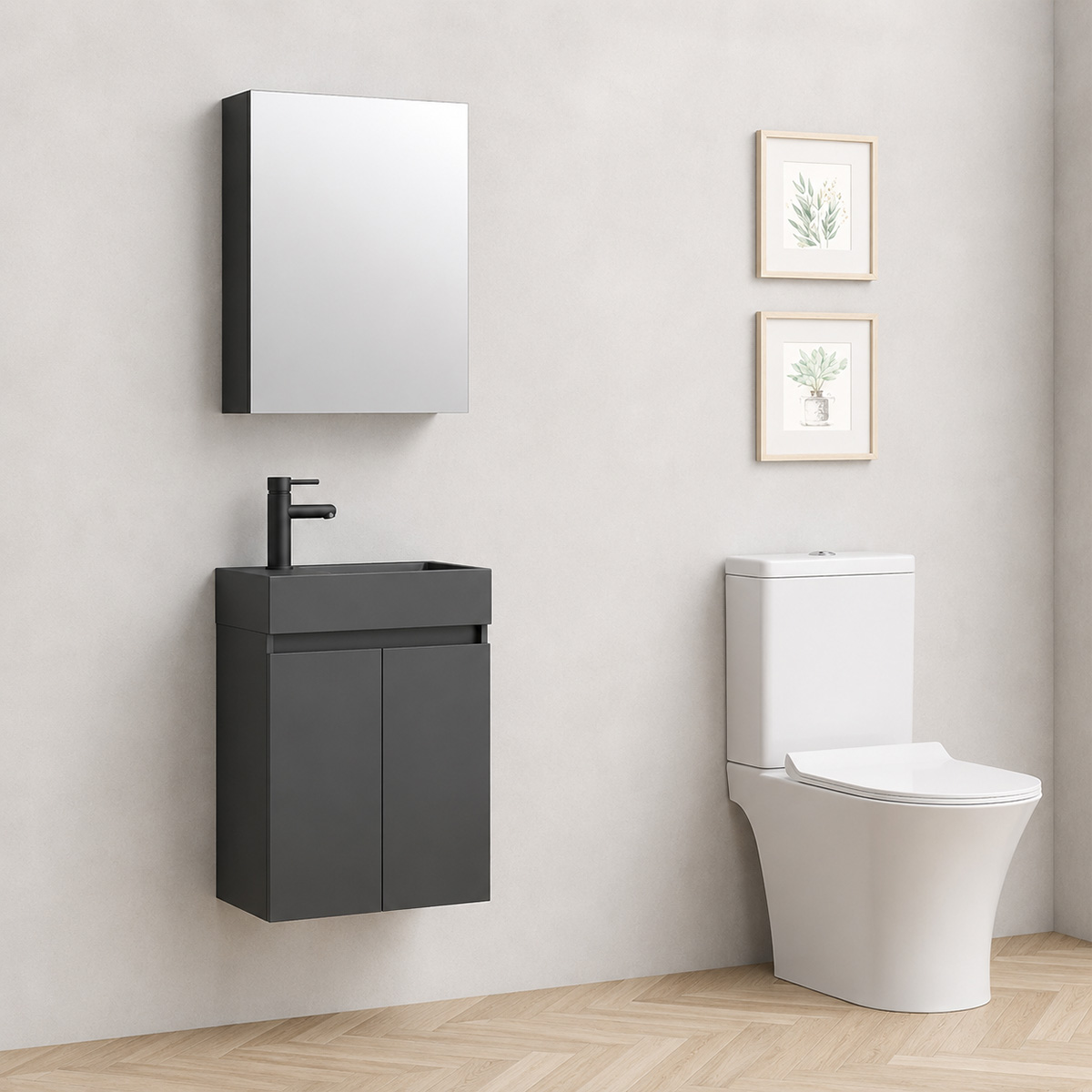 INTER CERAMIC BATHROOM VANITY UNIT WITH PORCELAIN BASIN MATTE BLACK 42CM 4242MB - Image 4