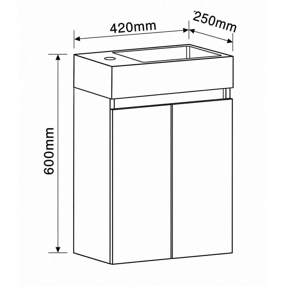 INTER CERAMIC BATHROOM VANITY UNIT WITH PORCELAIN BASIN MATTE BLACK 42CM 4242MB - Image 5