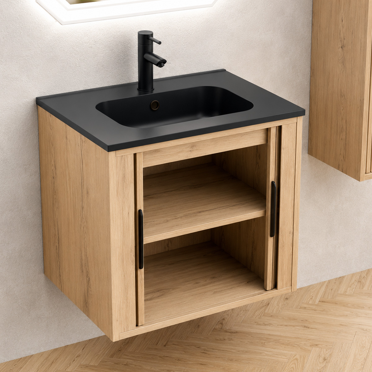 INTER CERAMIC AREZZO WALL-MOUNTED BATHROOM VANITY WITH MATTE BLACK BASIN 60X45X55CM 6045W - Image 3