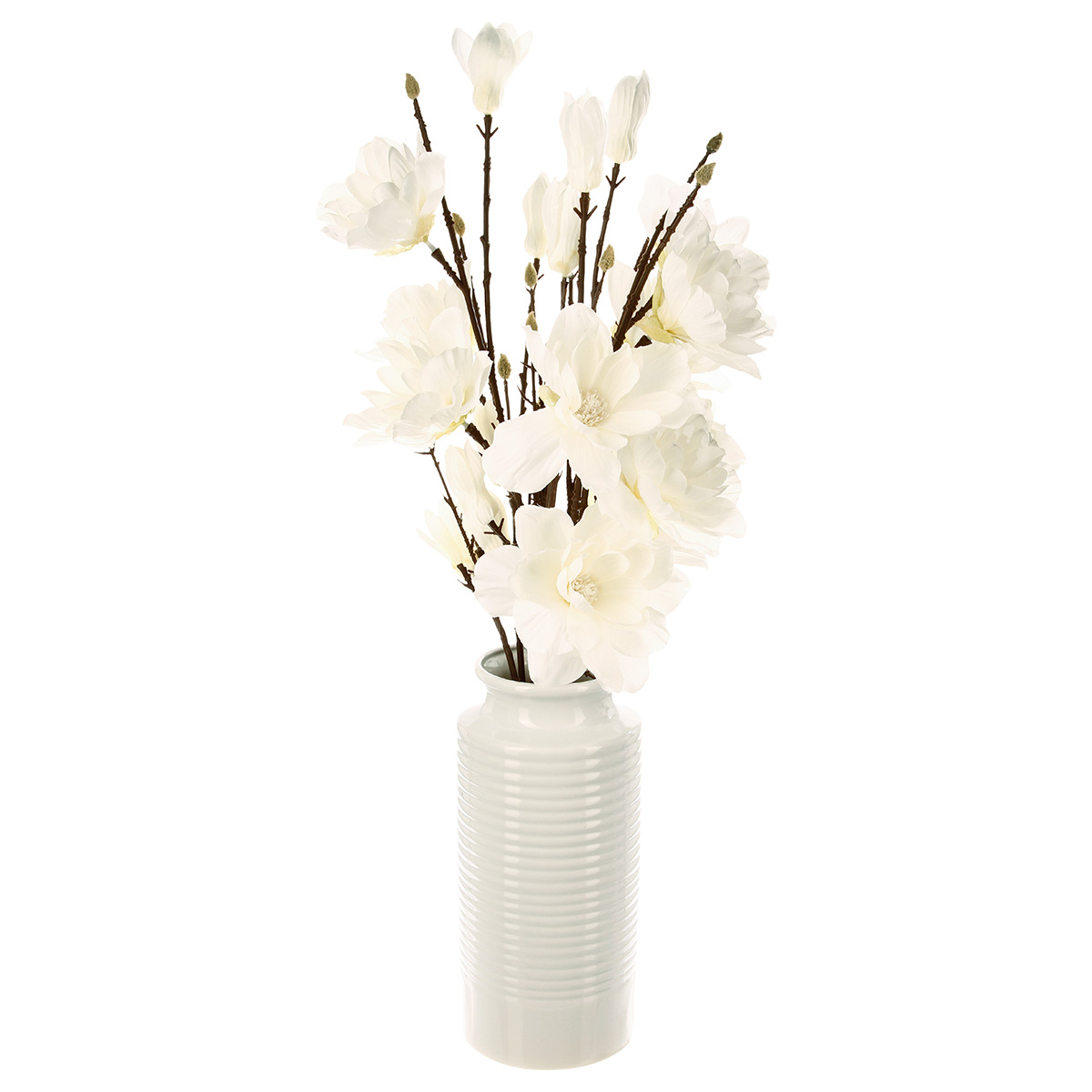 ARTIFICIAL MAGNOLIA IN CREAM VASE H75CM
