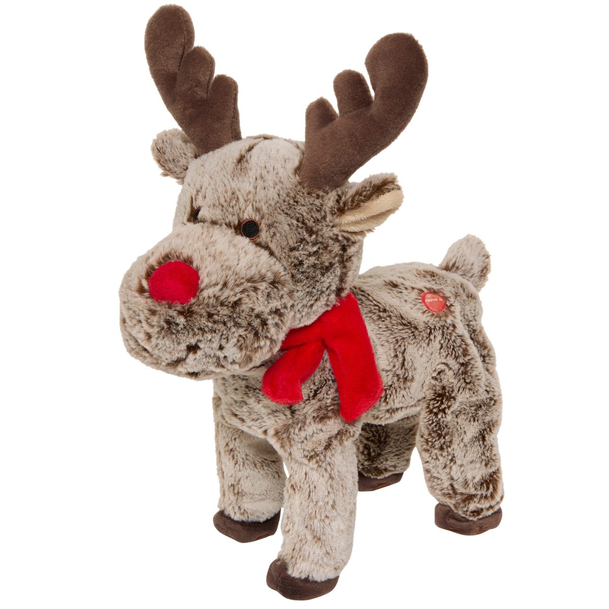 CHRISTMAS PLUSH REINDEER BROWN WITH LIGHT-UP RED NOSE 12X16X40CM