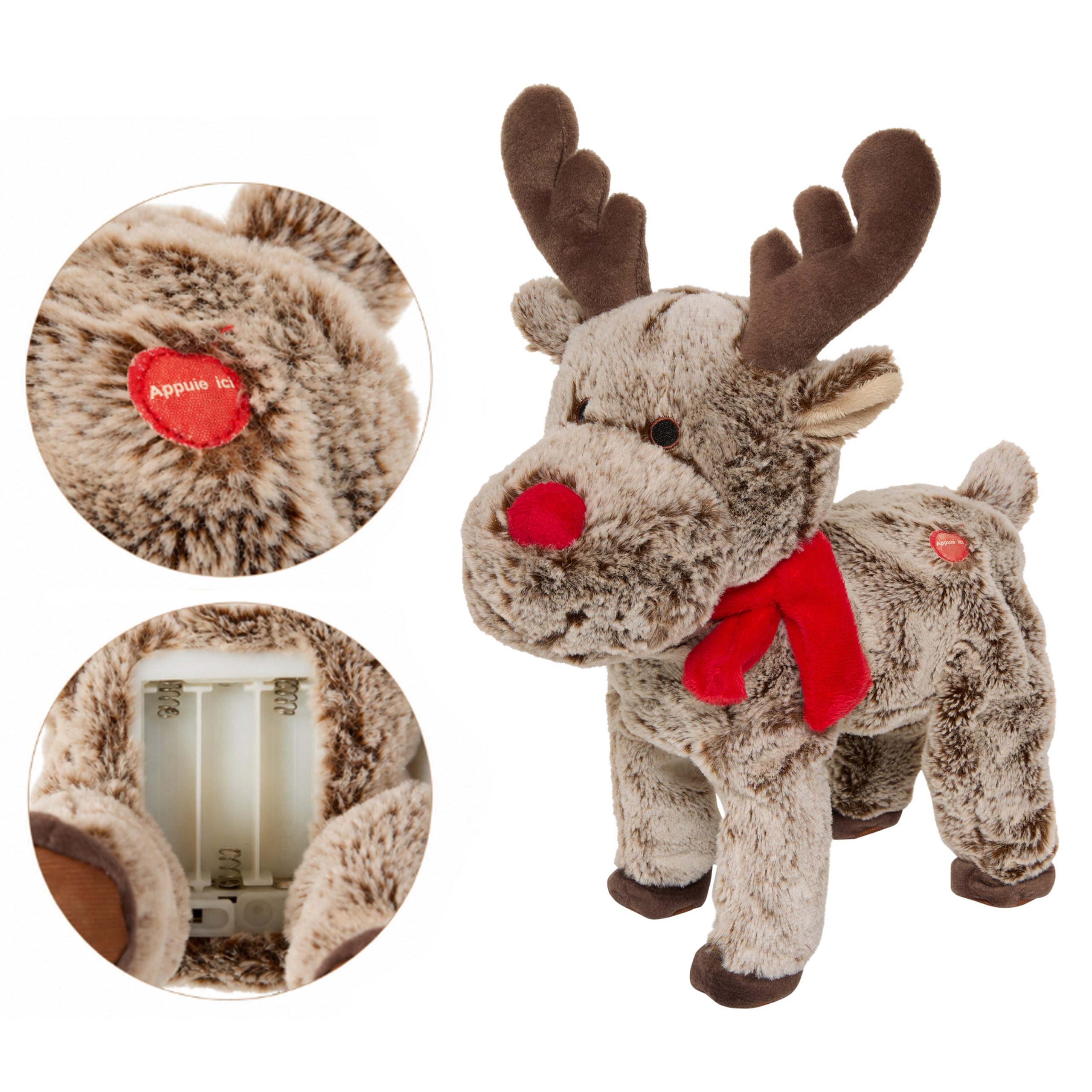 CHRISTMAS PLUSH REINDEER BROWN WITH LIGHT-UP RED NOSE 12X16X40CM - Image 3