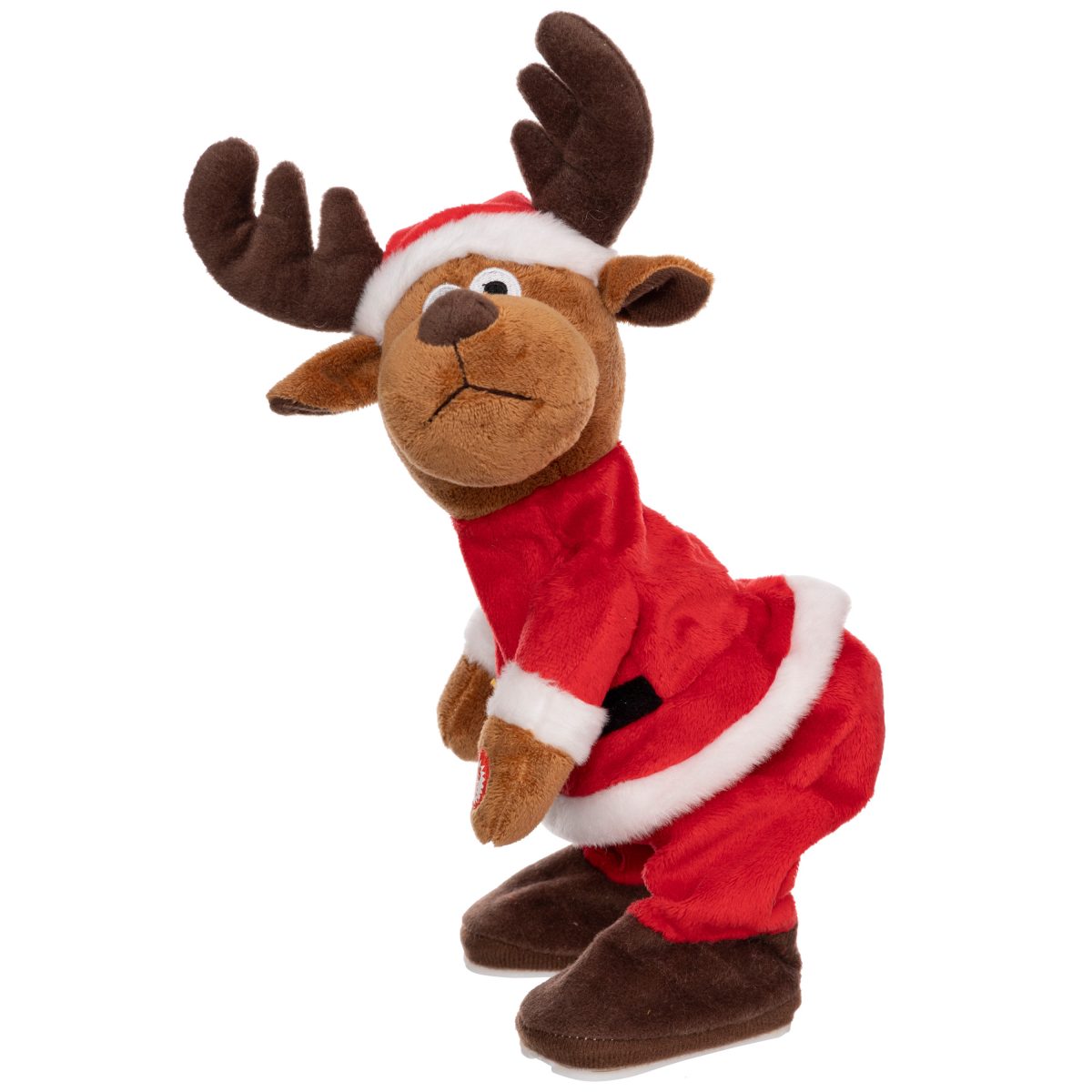 CHRISTMAS PLUSH REINDEER IN SANTA OUTFIT WITH MUSIC AND MOTION 31CM