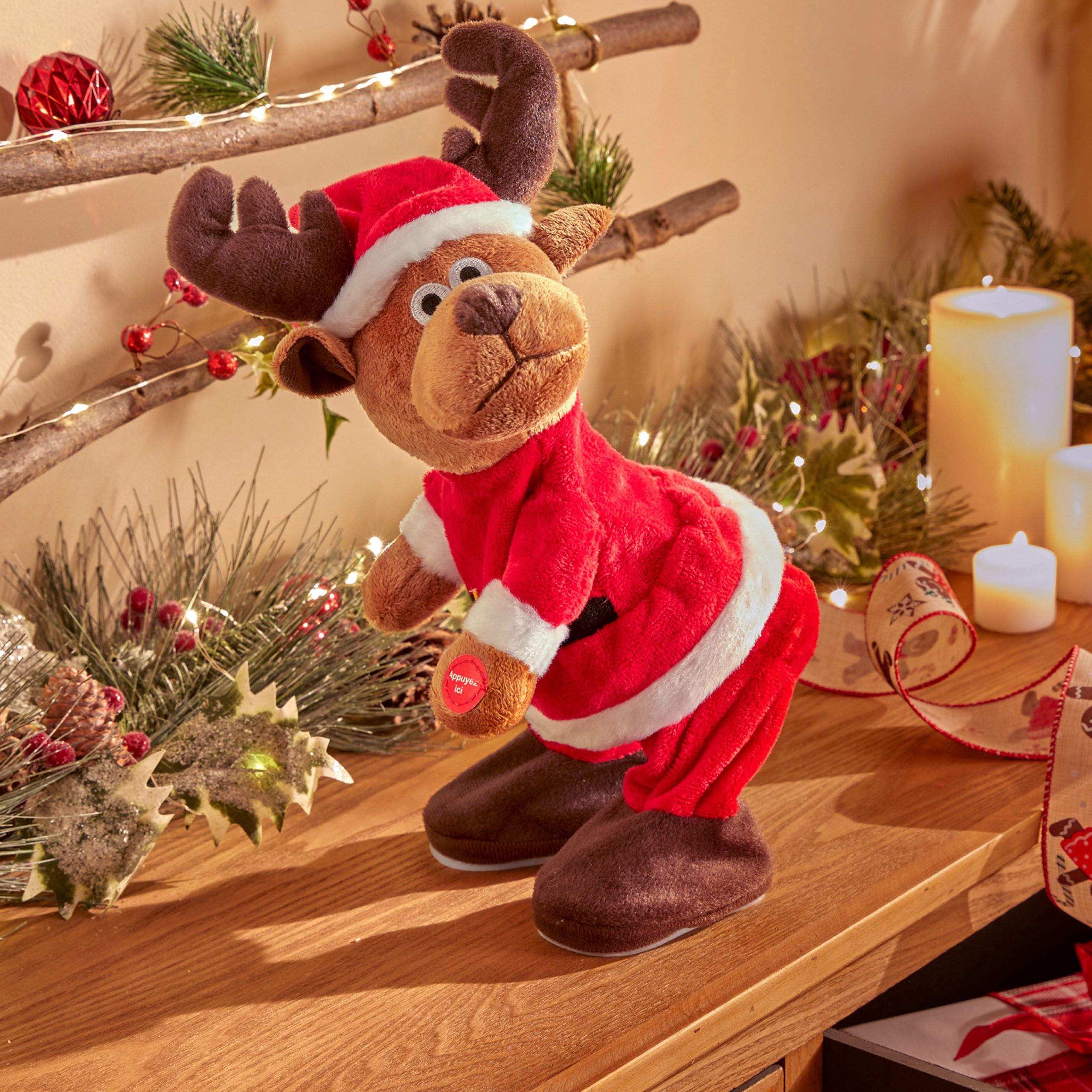 CHRISTMAS PLUSH REINDEER IN SANTA OUTFIT WITH MUSIC AND MOTION 31CM - Image 2