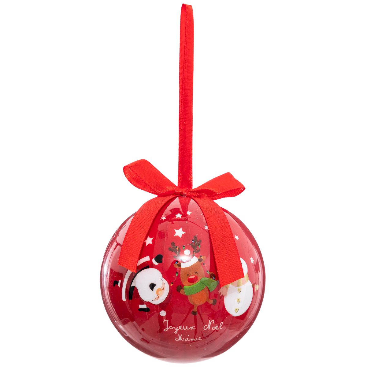 CHRISTMAS BALL WITH PRINTED INSIDE WISH 7.5CM RED