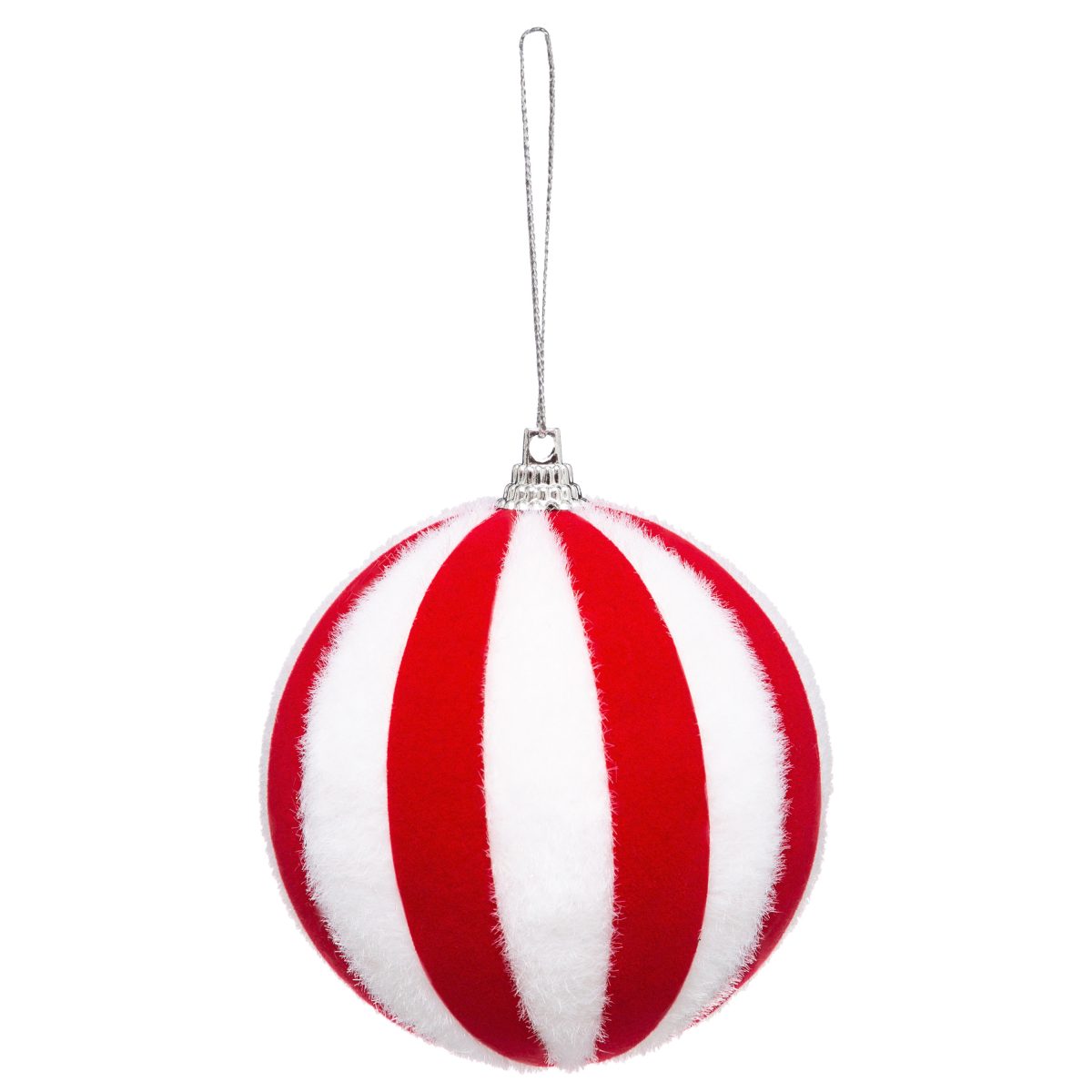 CHRISTMAS BALL WITH STRING WHITE RED 8CM