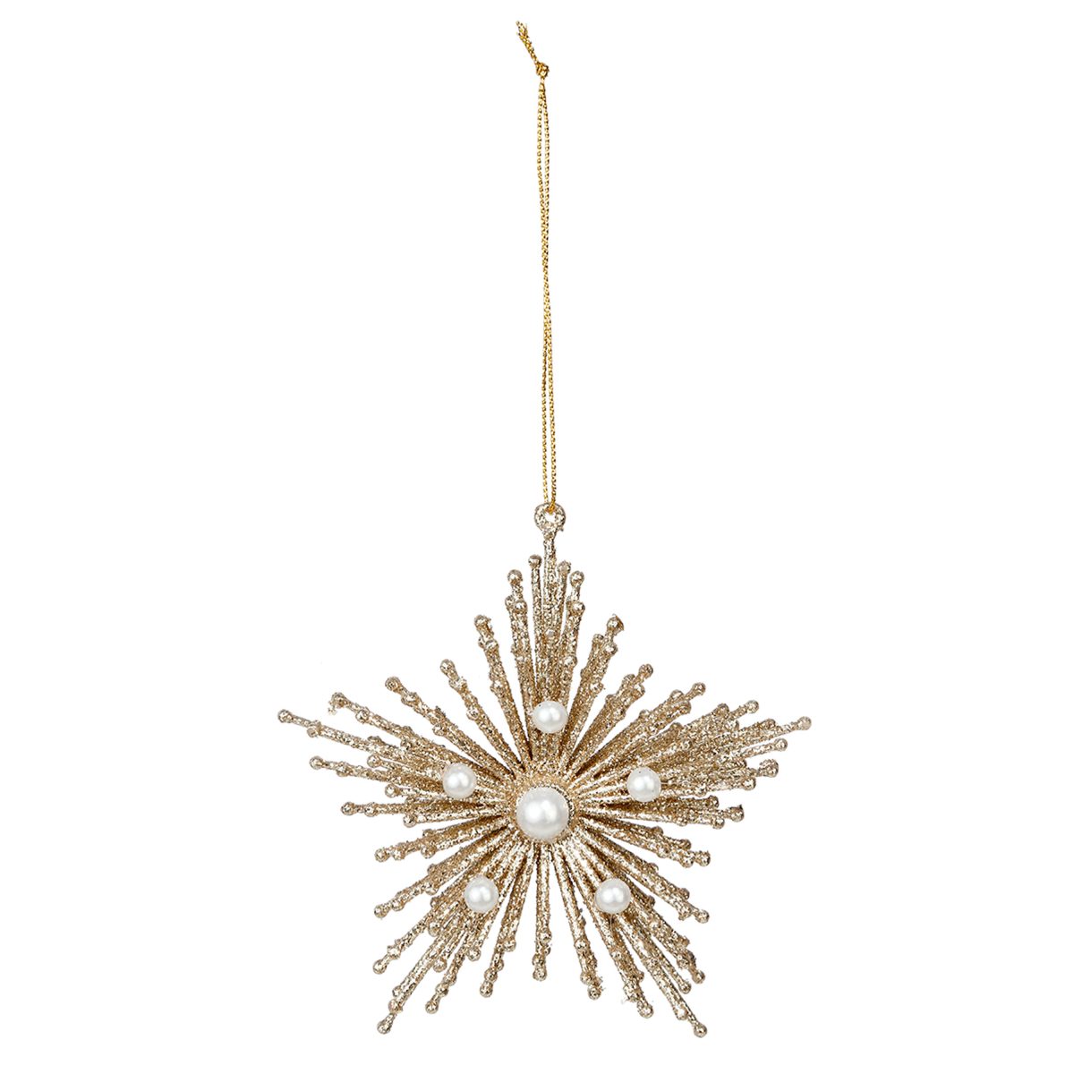 ATMOSPHERA DECO CHRISTMAS STAR ORNAMENT METAL GOLD WITH WHITE BEADS 12CM