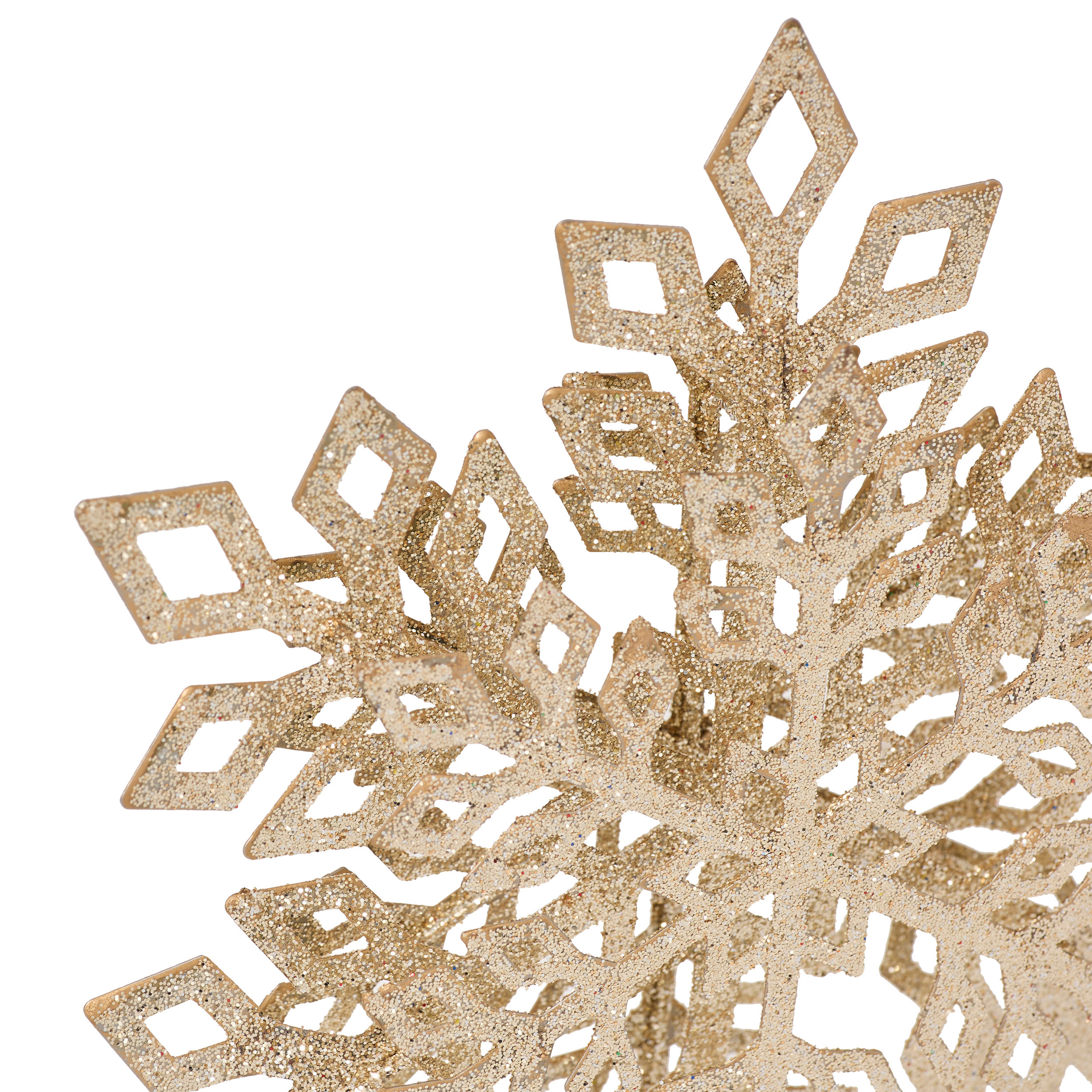 CHRISTMAS TREE TOP SNOWFLAKE 20CM GOLD WITH GLITTER - Image 2