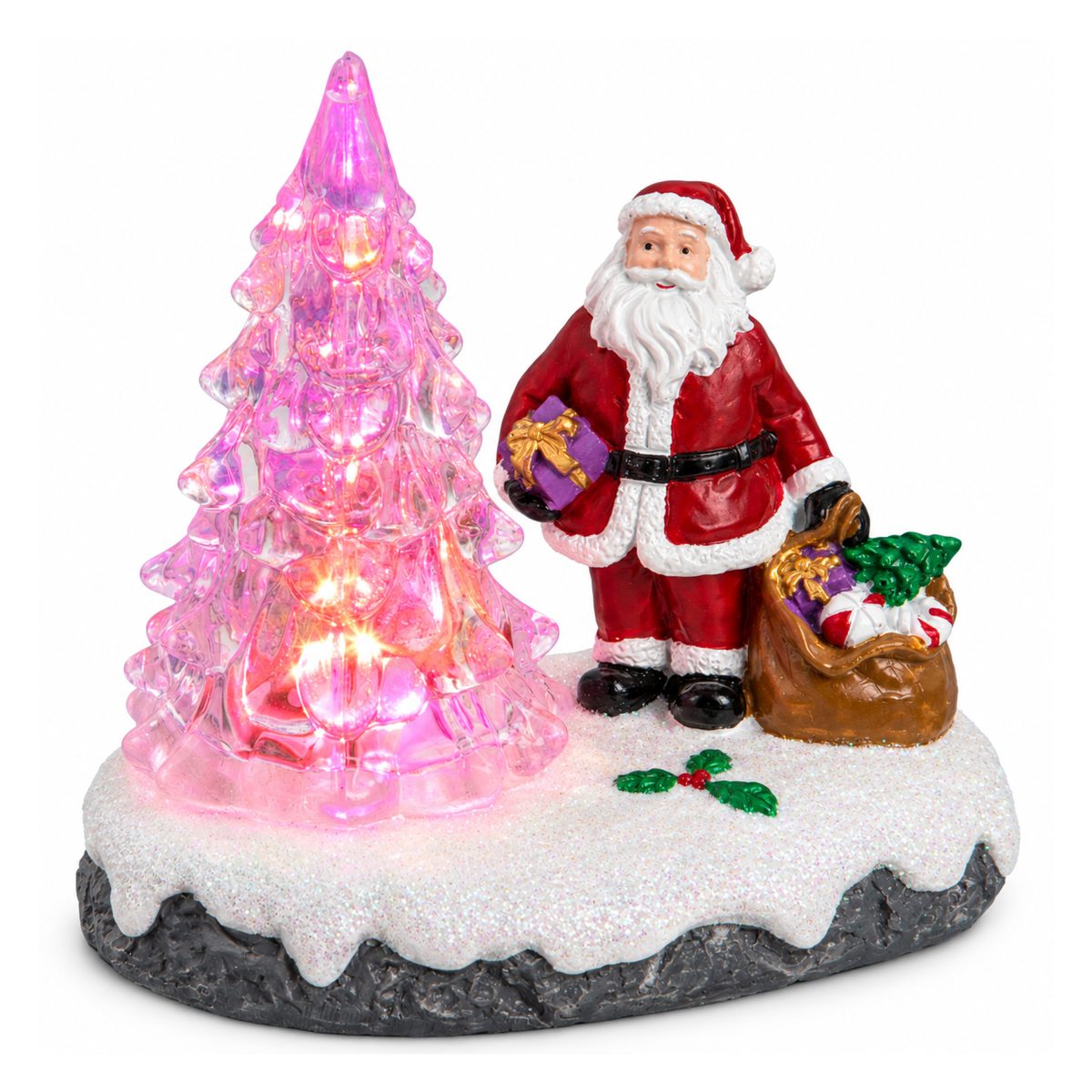 SANTA CLAUS WITH ILLUMINATED TREE POLYRESIN L.9ΧP.5.5ΧH.9.5CM