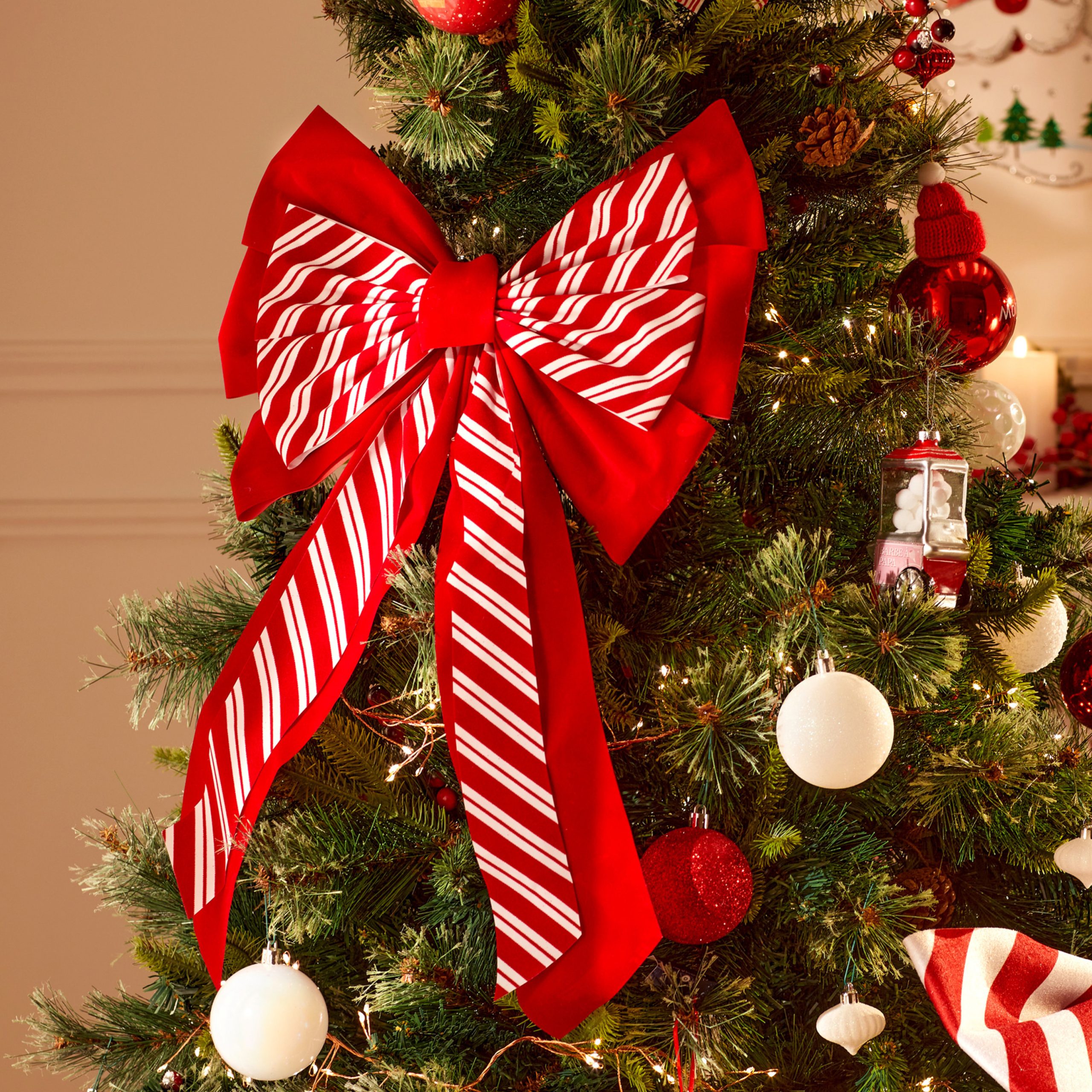 CHRISTMAS BOW RED WITH WHITE STRIPES 40X60CM - Image 2