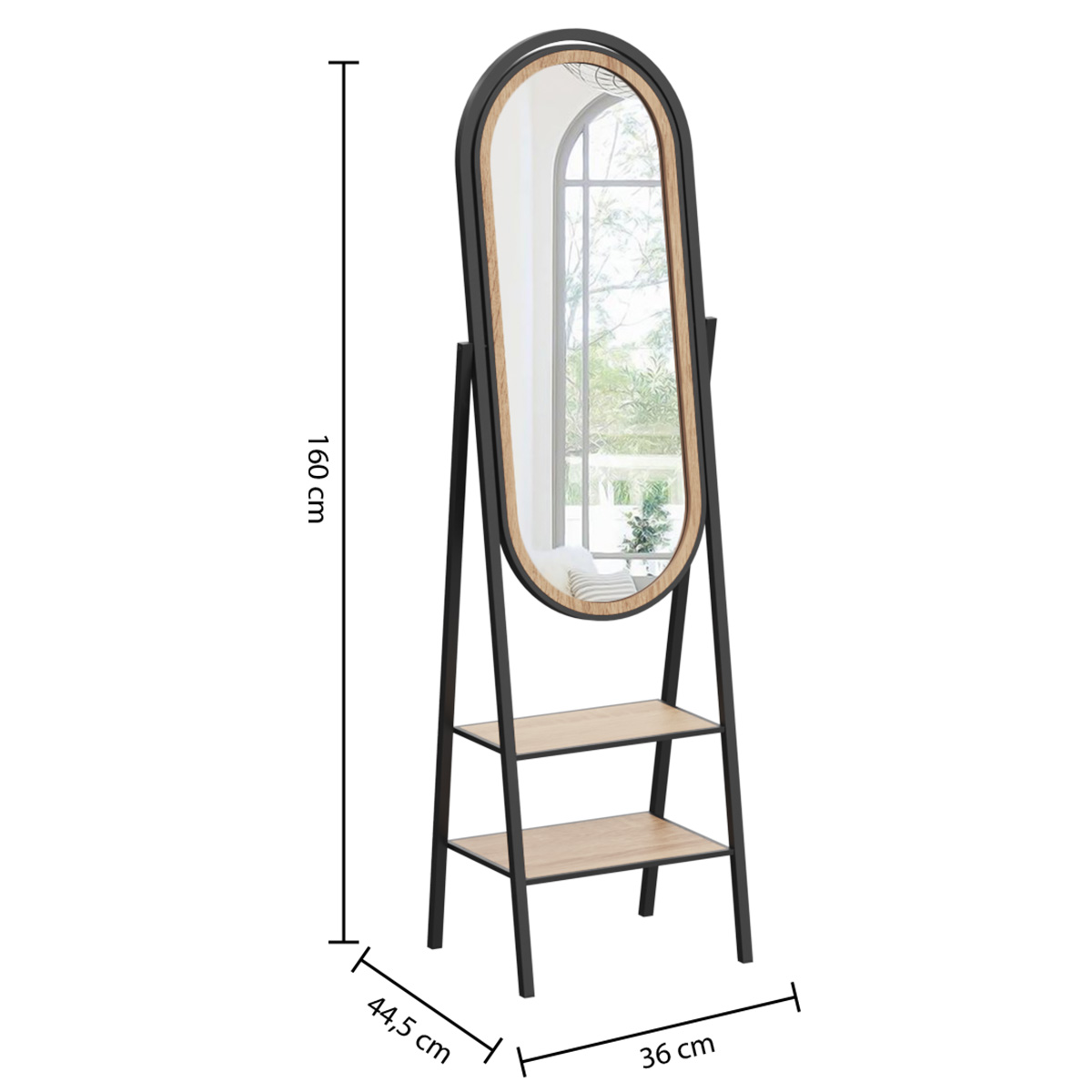 MIRROR ON STAND 160X44CM WITH 2 SHELVES - Image 3
