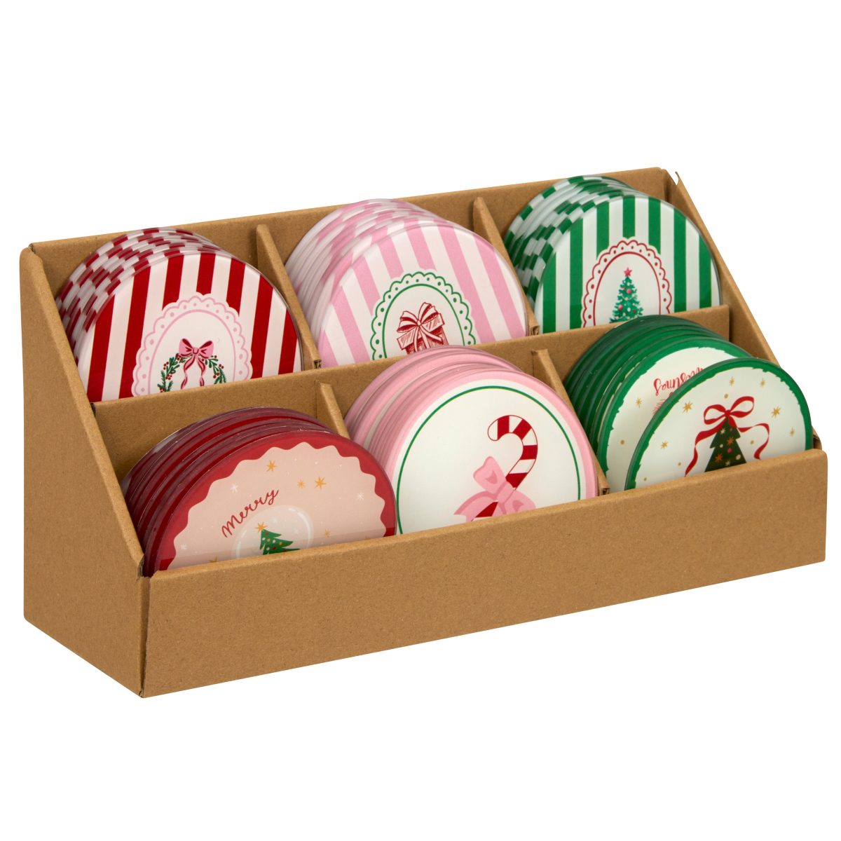CHRISTMAS GLASS COASTERS ASSOERTED COLOURS 10CM