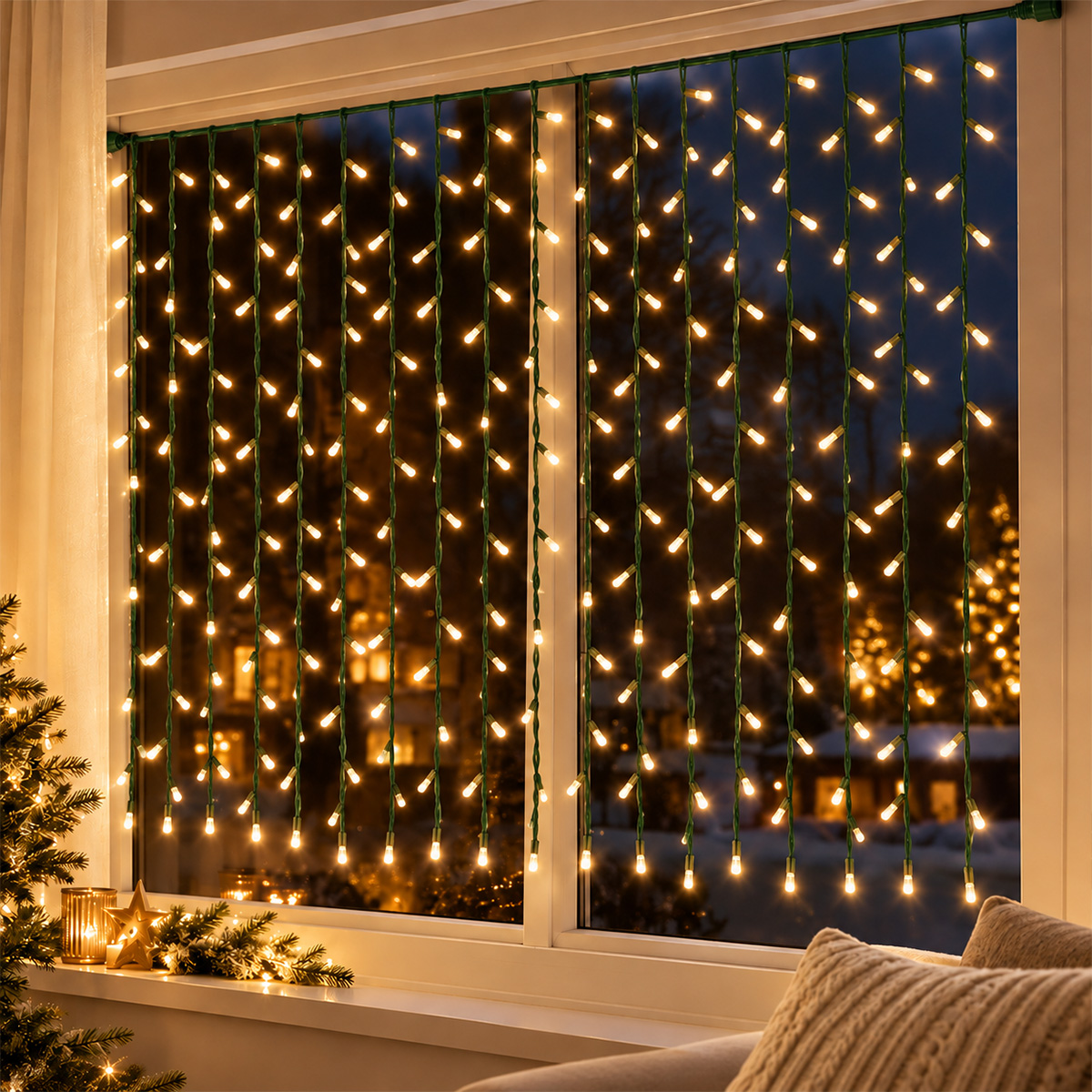 200 LED CHRISTMAS CURTAIN LIGHTS H100 X W200CM WARM WHITE LIGHTING - Image 3