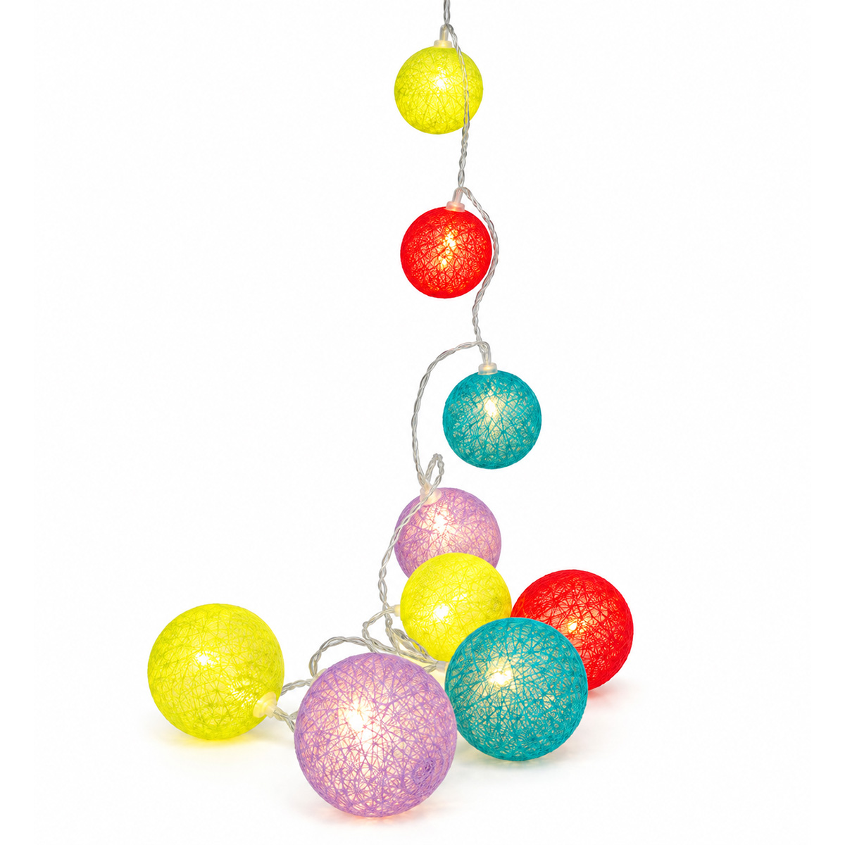 10 CHRISTMAS BATTERY LIGHTS IN THE SHAPE OF COLORED BALL WITH WARM WHITE LIGHTING