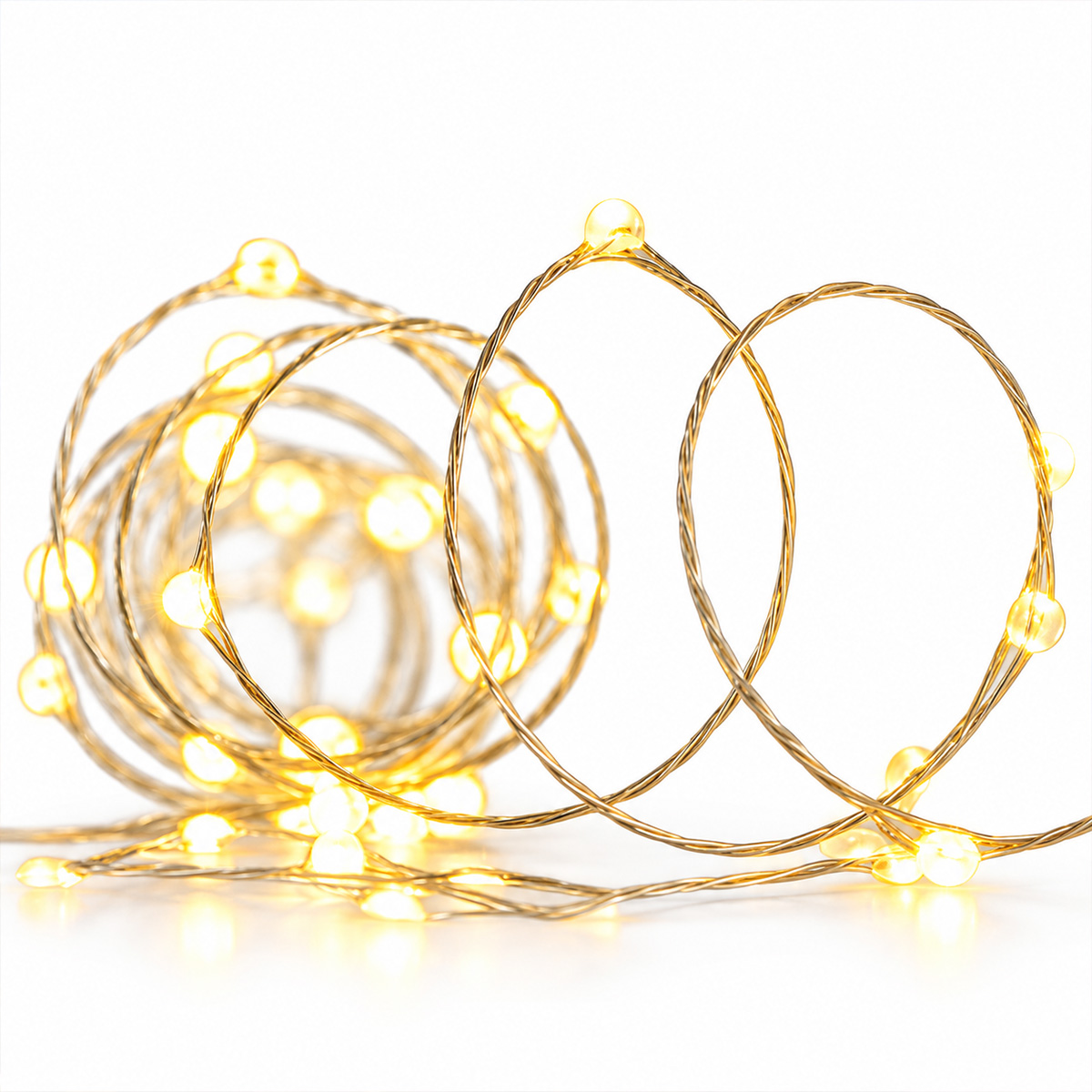 CHRISTMAS LED LIGHTS ON SILVER WIRE WITH YELLOW LIGHTING