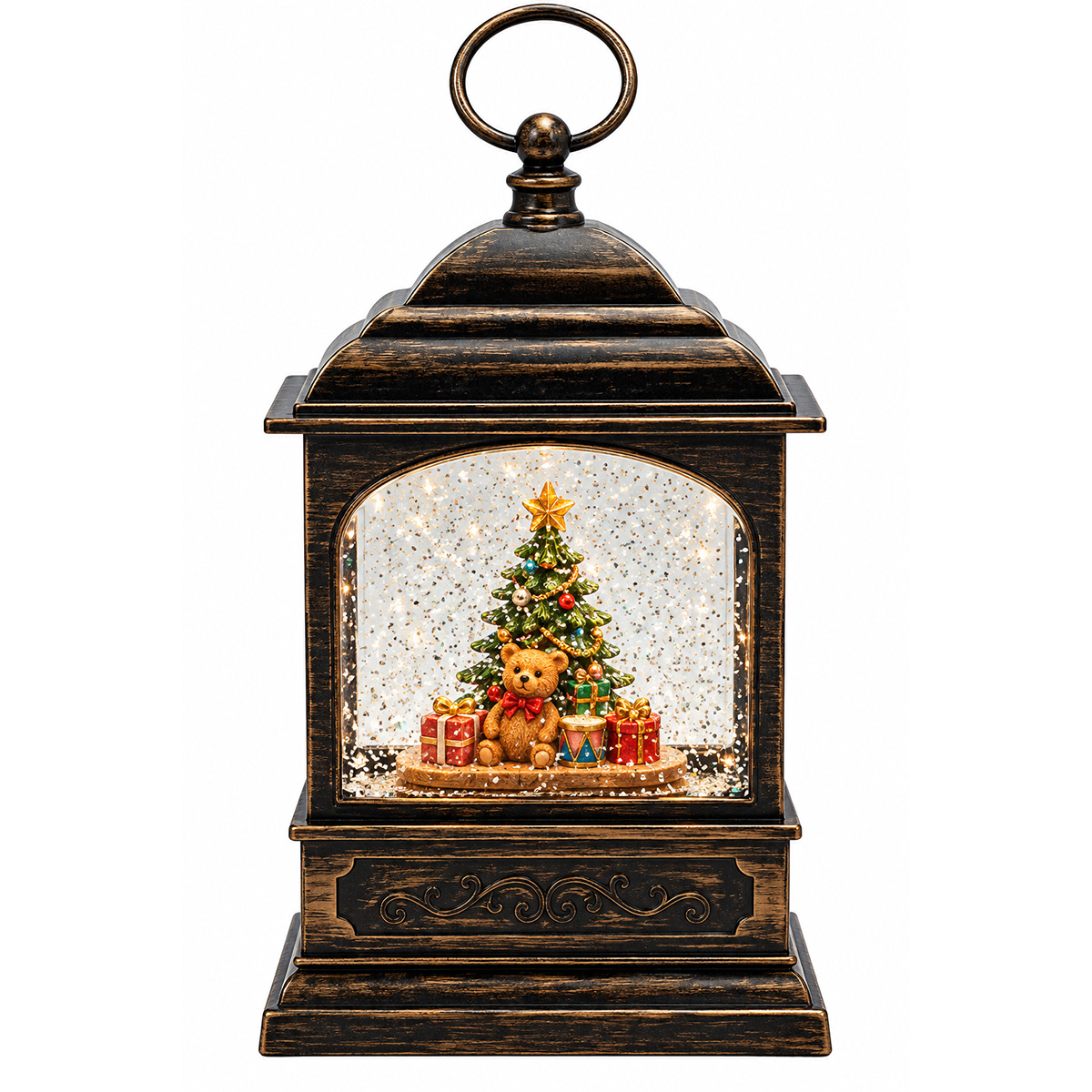 CHRISTMAS LANTERN WITH TEDDY BEAR, WITH WATER INSIDE, ILLUMINATED, BATTERY OPERATED, TIMER, 13.5X7.5X22.5CM