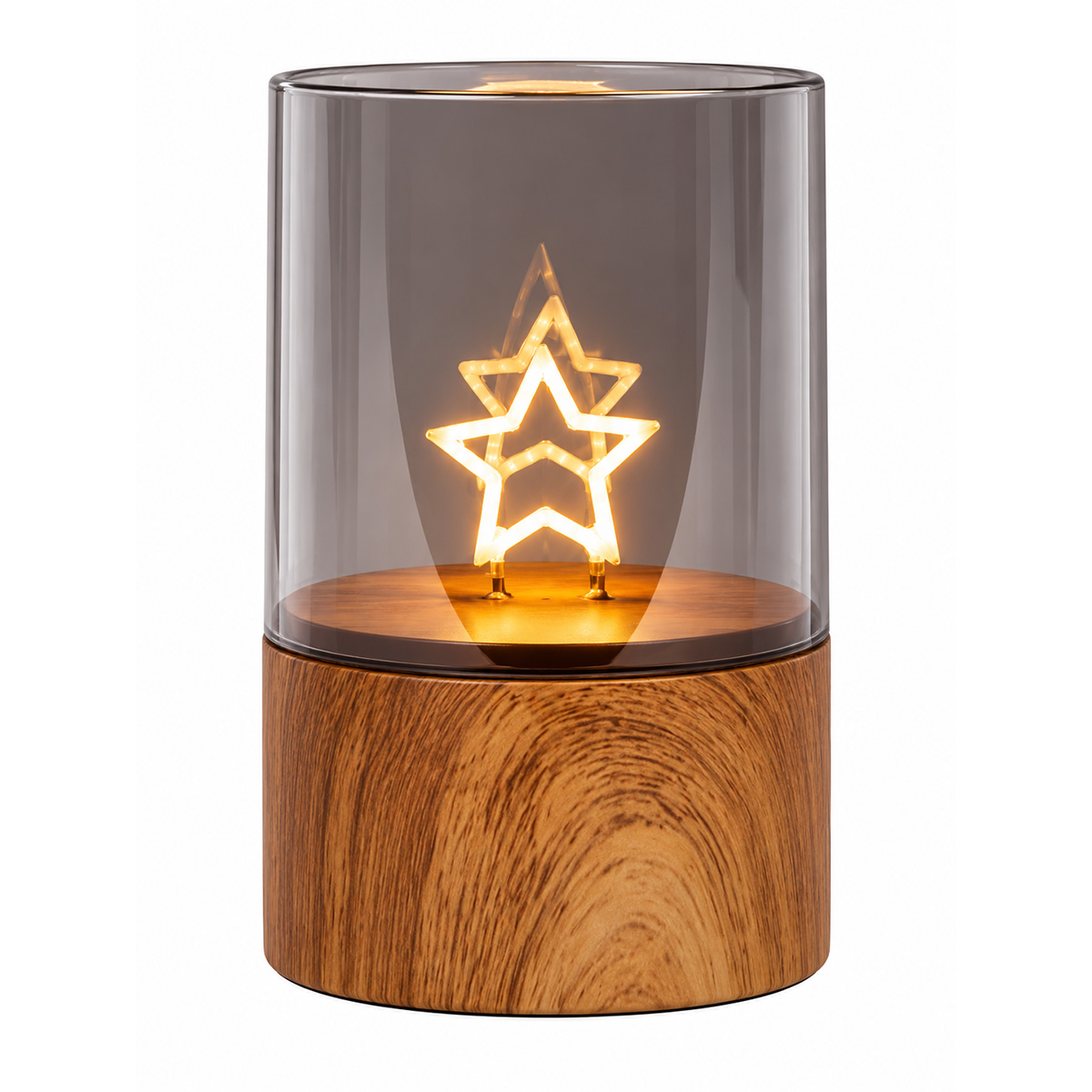 CHRISTMAS LIGHTED GLASS DECORATION, WITH STAR INSIDE, BATTERY 2XAA, TIMER, 50 WARM WHITE LED, 8X12.5CM, IP44