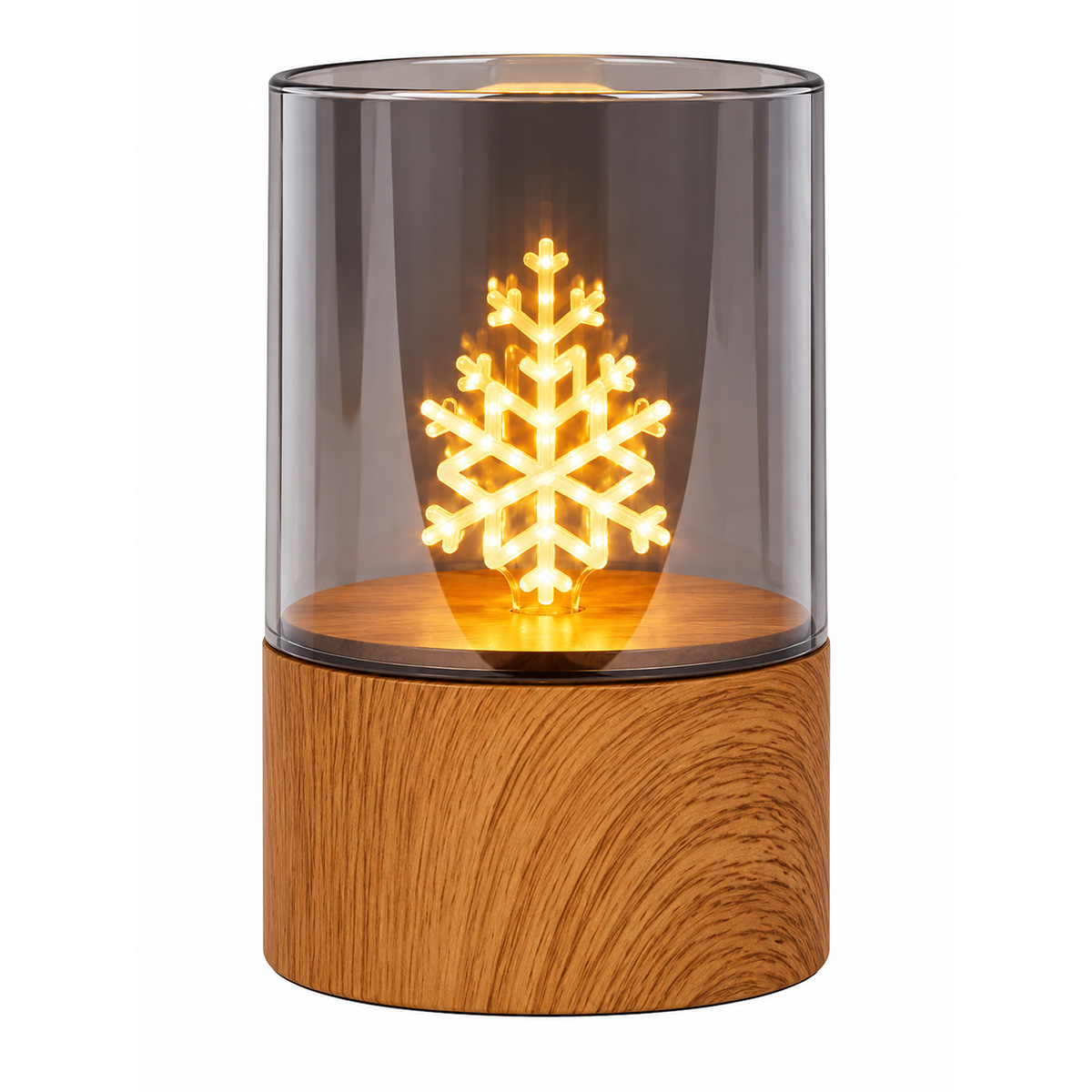 CHRISTMAS LIGHTED GLASS DECOR, WITH SNOWFLAKE INSIDE, 2XAA BATTERY, TIMER, 100 WARM WHITE LED, 8X12.5CM, IP44