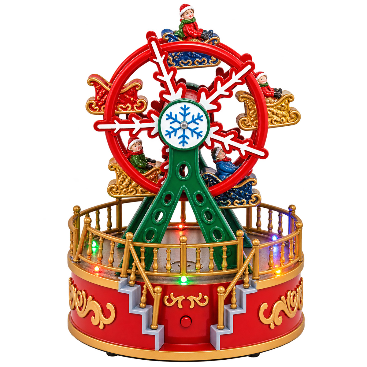 CHRISTMAS WHEEL GREEN RED WITH LIGHT MUSIC AND BATTERY MOVEMENT 13X13X18.5CM