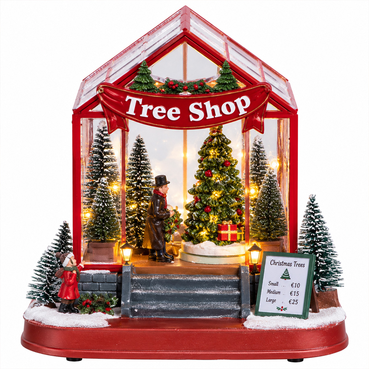 CHRISTMAS TREE STORE WITH LIGHT AND BATTERY MOVEMENT 16.5X14.5X17.5CM