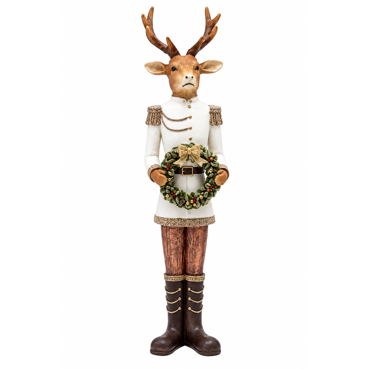 CHRISTMAS REINDEER POLYRESIN WITH WREATH 41.5CM