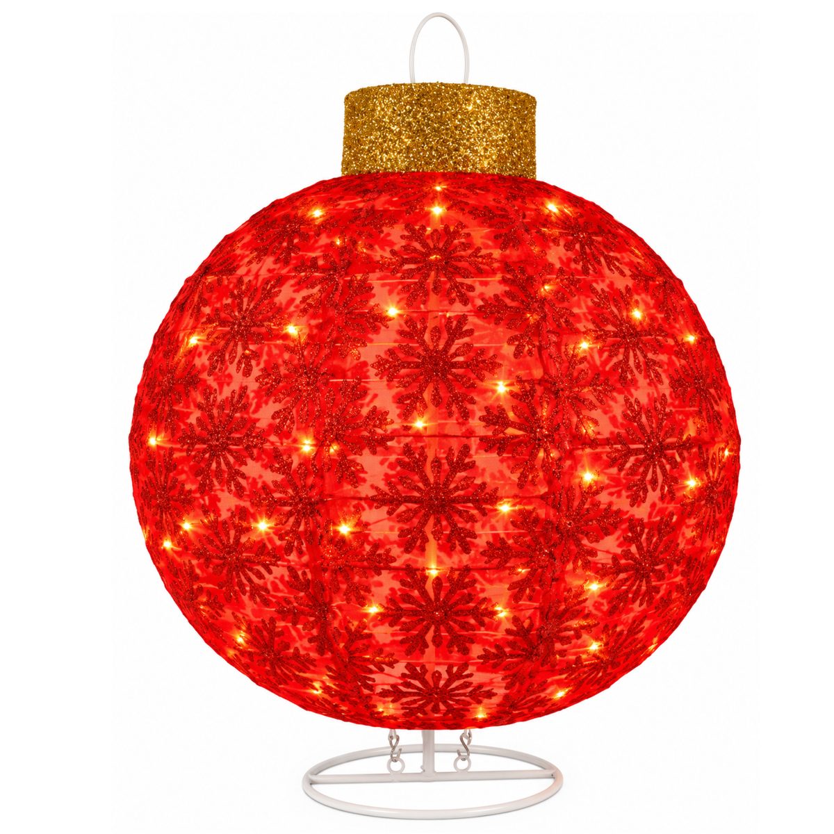 CHRISTMAS LIGHT-UP RED BALL WITH STAND, 50 MINI LED, 4,5V, WITH TRANSFORMER, WARM WHITE LIGHT, 3M LEAD CABLE, IP44 45X45X60CM