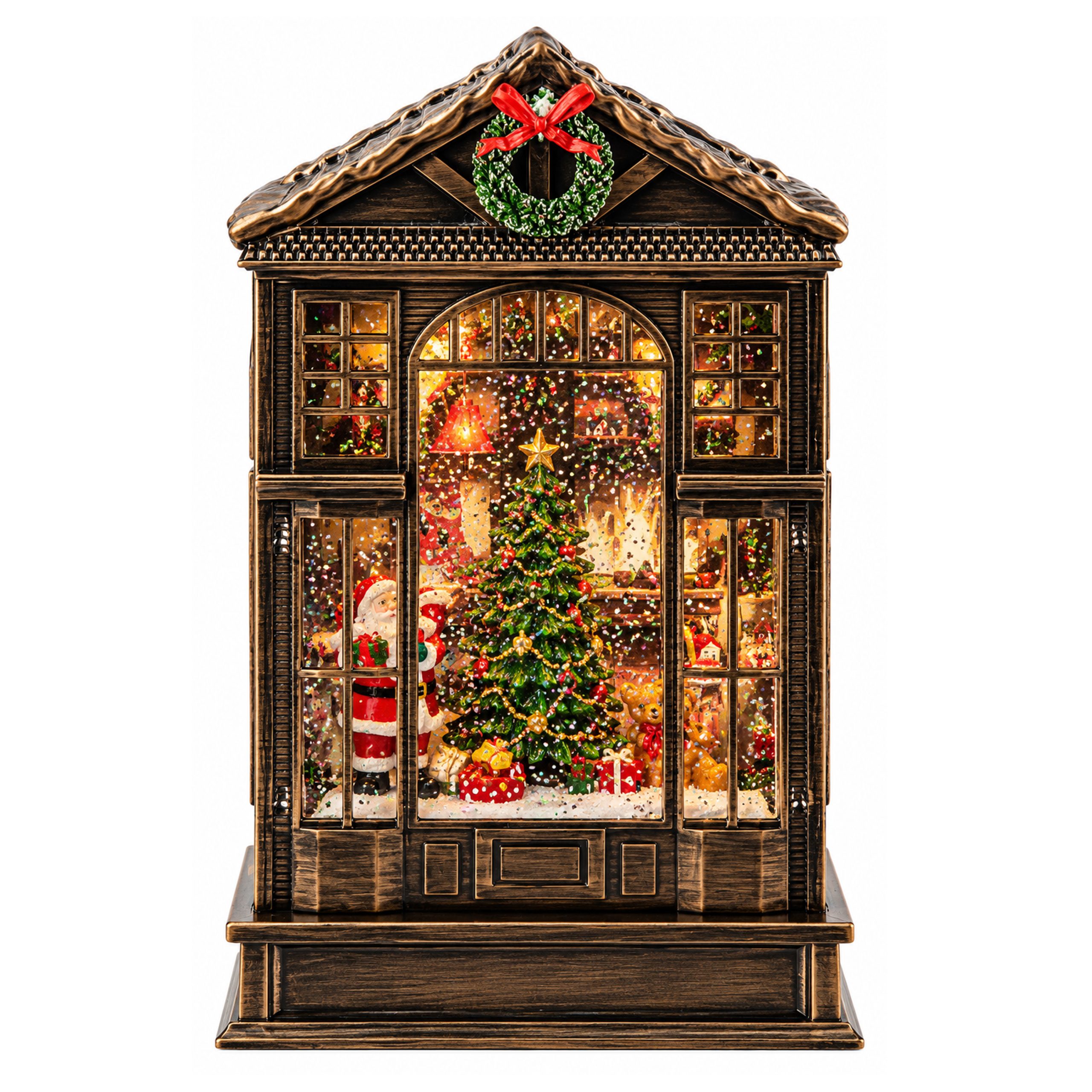 CHRISTMAS HOUSE WITH TREE AND WATER INSIDE, BATTERY OPERATED 16X9,3X25,6CM