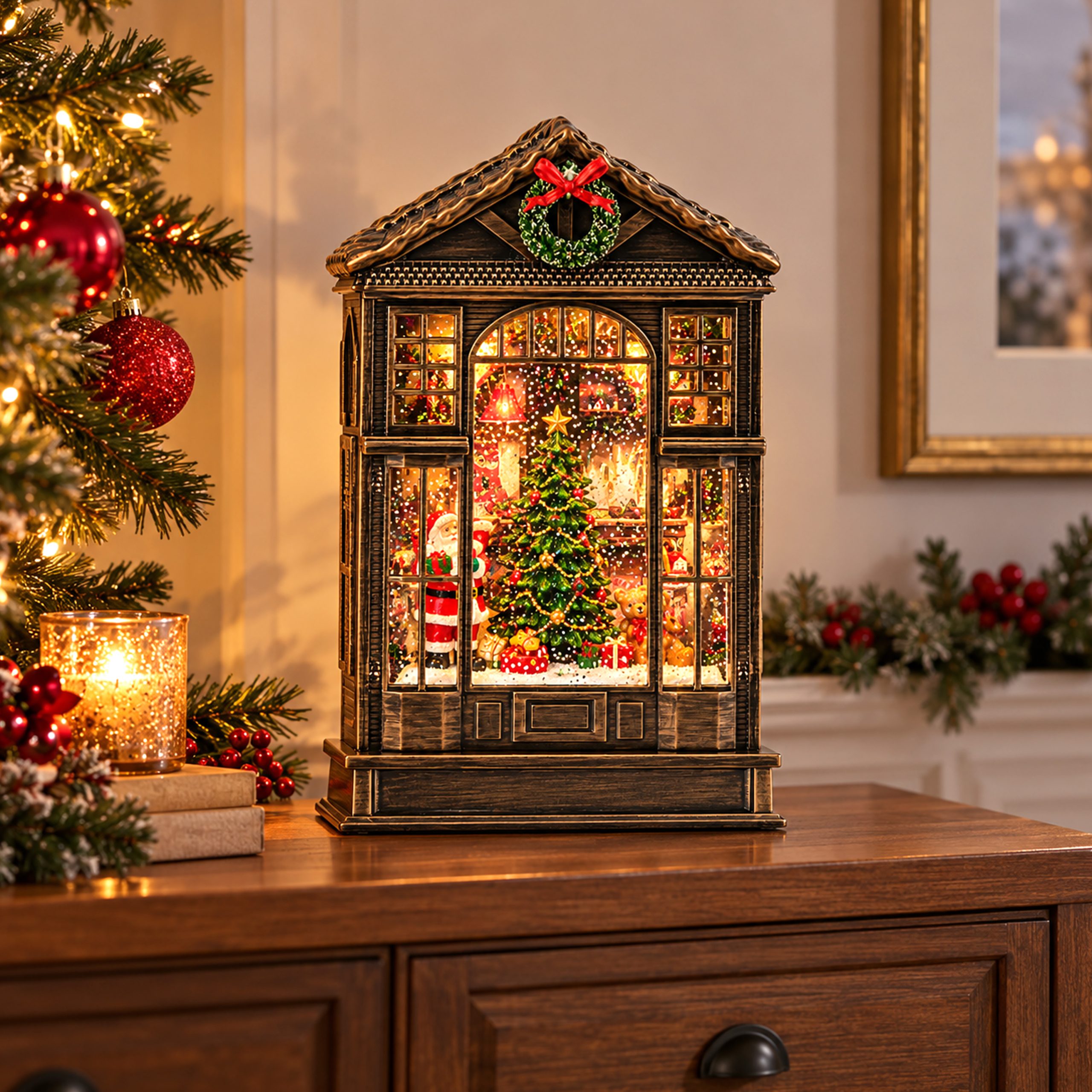 CHRISTMAS HOUSE WITH TREE AND WATER INSIDE, BATTERY OPERATED 16X9,3X25,6CM - Image 2