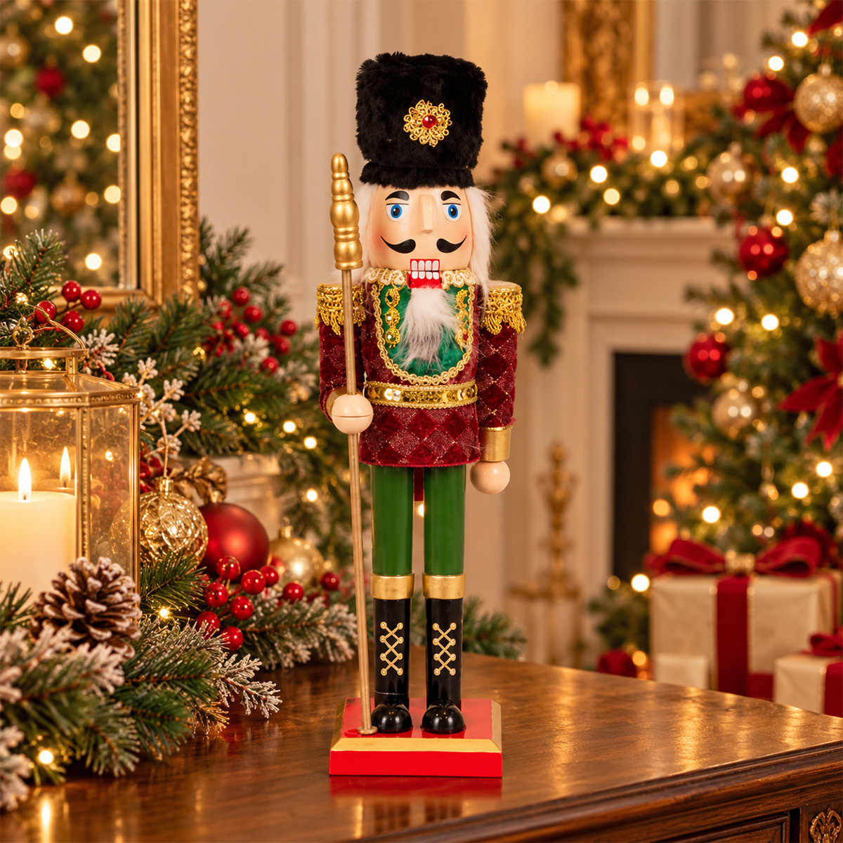 VELVET NUTCRACKER FIGURE BURGUNDY 37.5CM - Image 2