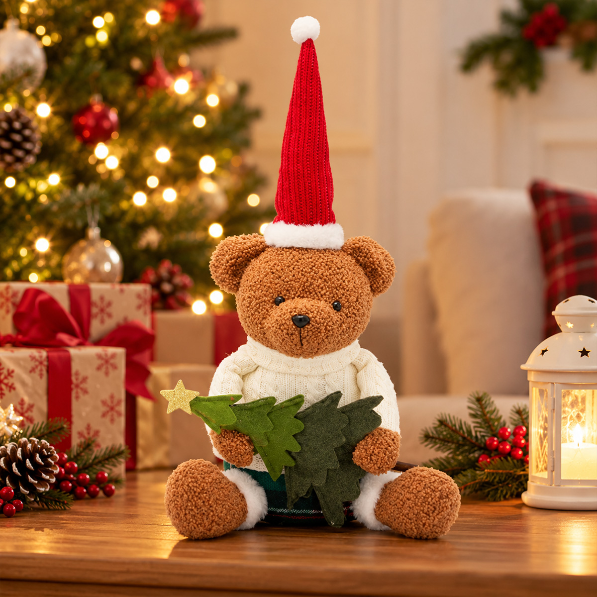 CHRISTMAS SITTING TEDDY BEAR WITH TREE 50CM - Image 3