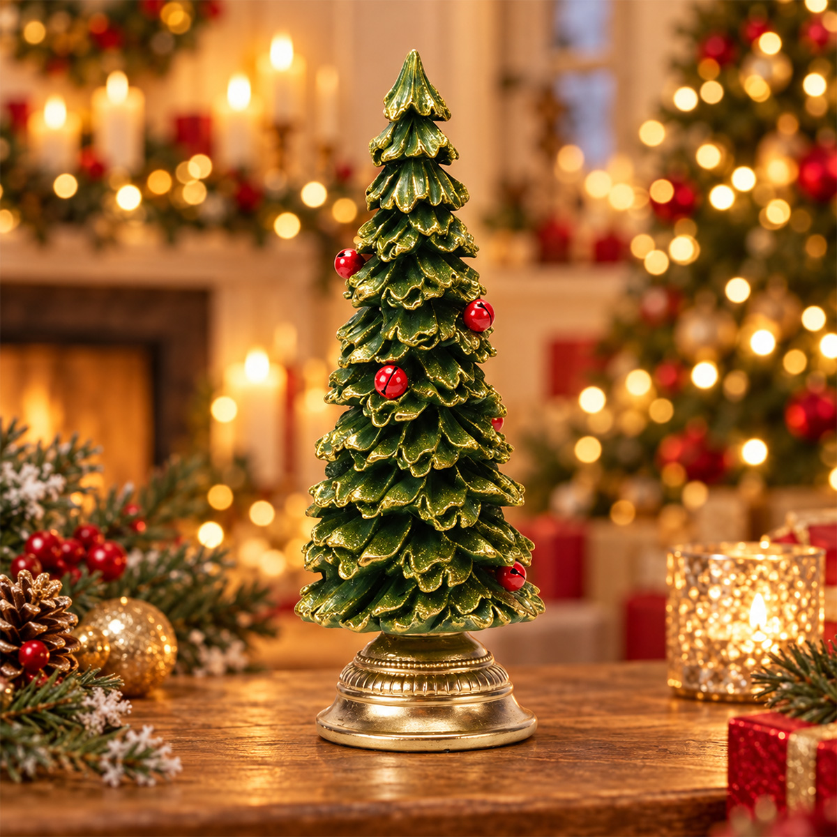 CHRISTMAS TREE WITH RED BELLS POLYRESIN 10.5 X 10.5 X 29.5 CM - Image 2