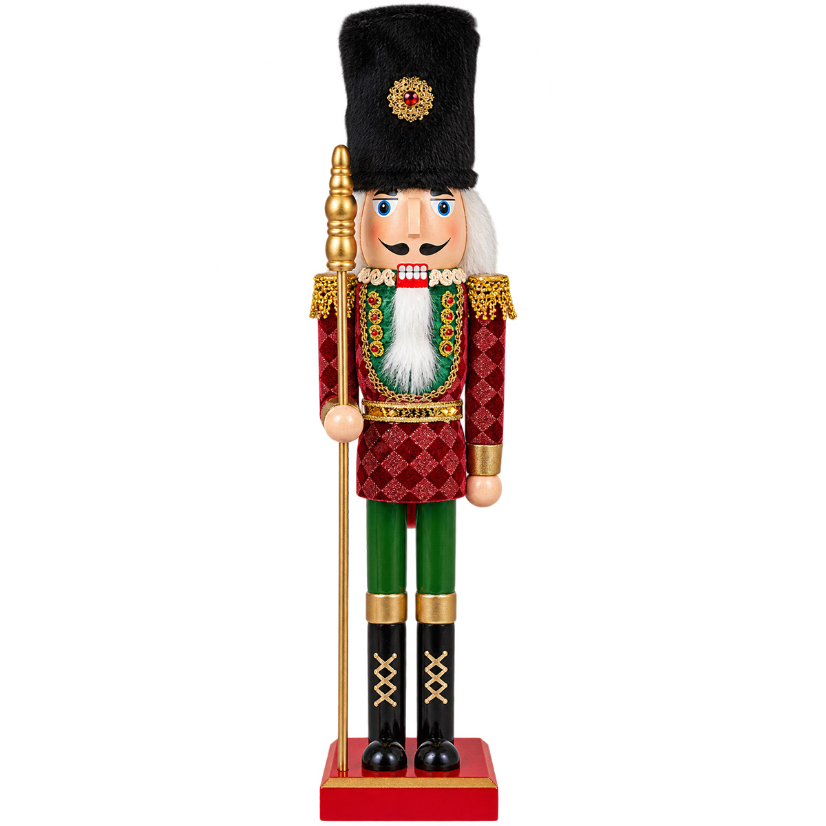 PLASTIC CHRISTMAS NUTCRACKER WITH BURGUNDY VELVET 55 CM