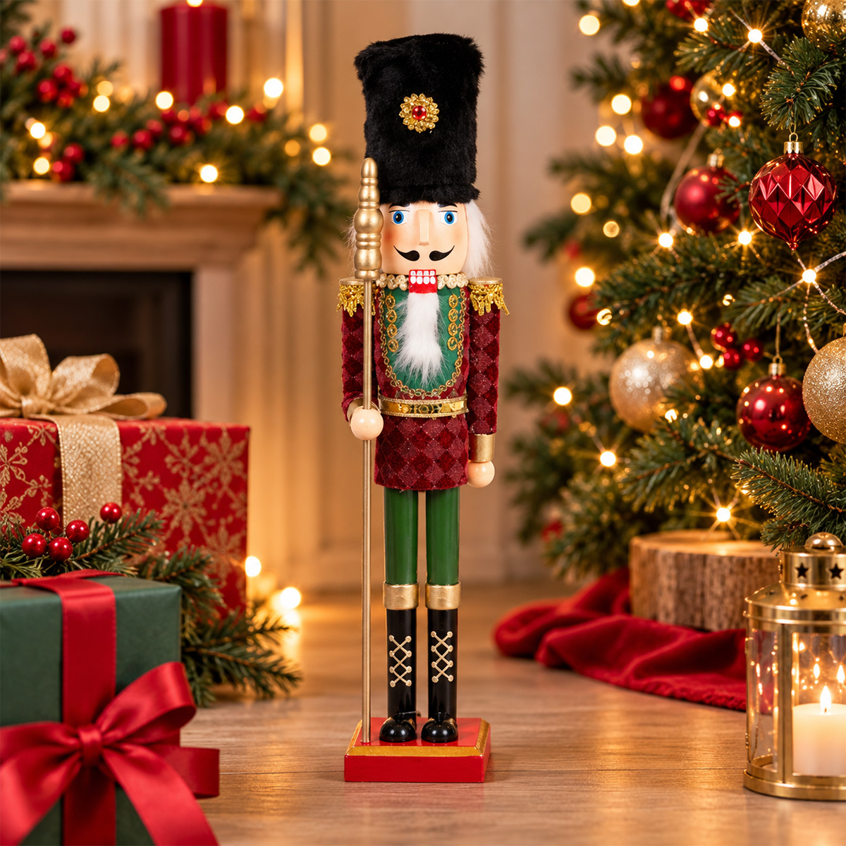 PLASTIC CHRISTMAS NUTCRACKER WITH BURGUNDY VELVET 55 CM - Image 2