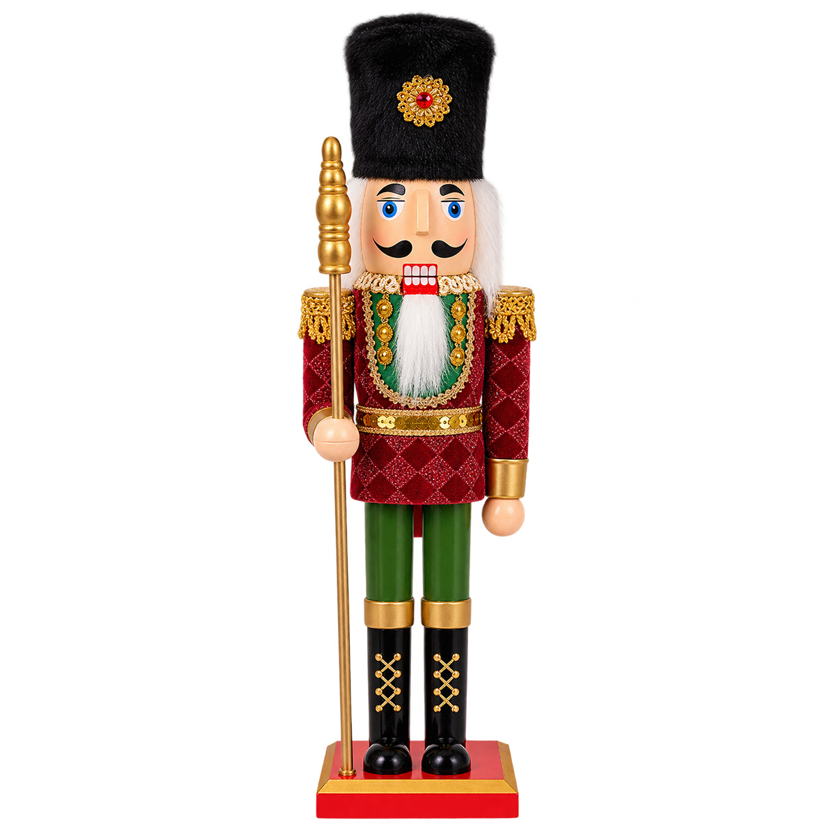 PLASTIC CHRISTMAS NUTCRACKER WITH BURGUNDY VELVET 25.5 CM