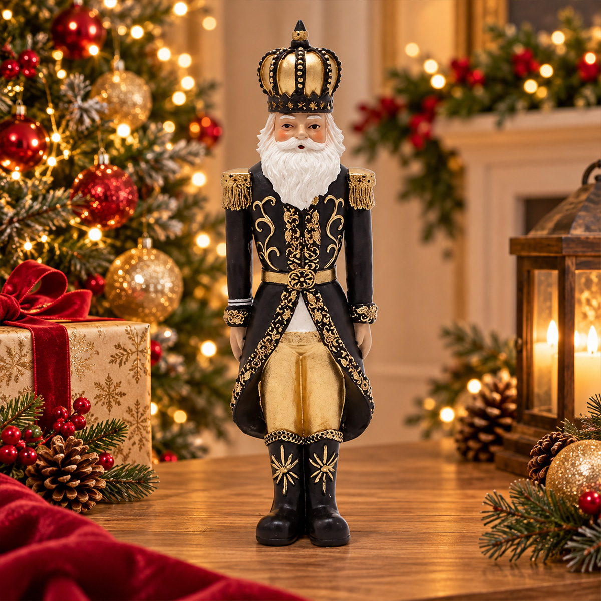 CHRISTMAS GENERAL FIGURE WITH CROWN BLACK & GOLD POLYRESIN 23 CM - Image 2