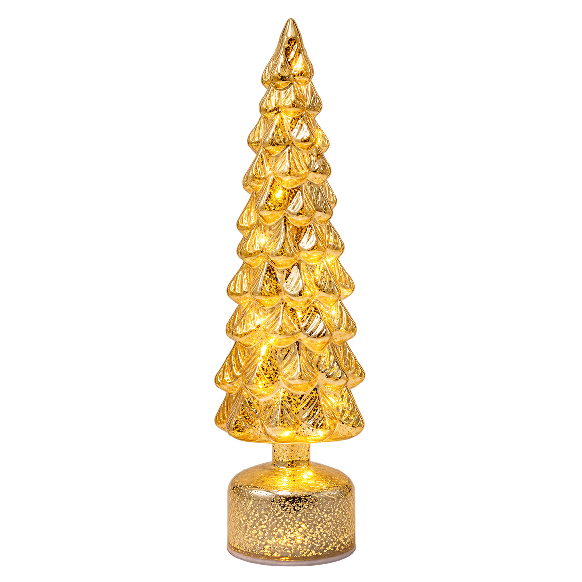 CHAMPAGNE ILLUMINATED ROTATING GLASS CHRISTMAS TREE 39CM