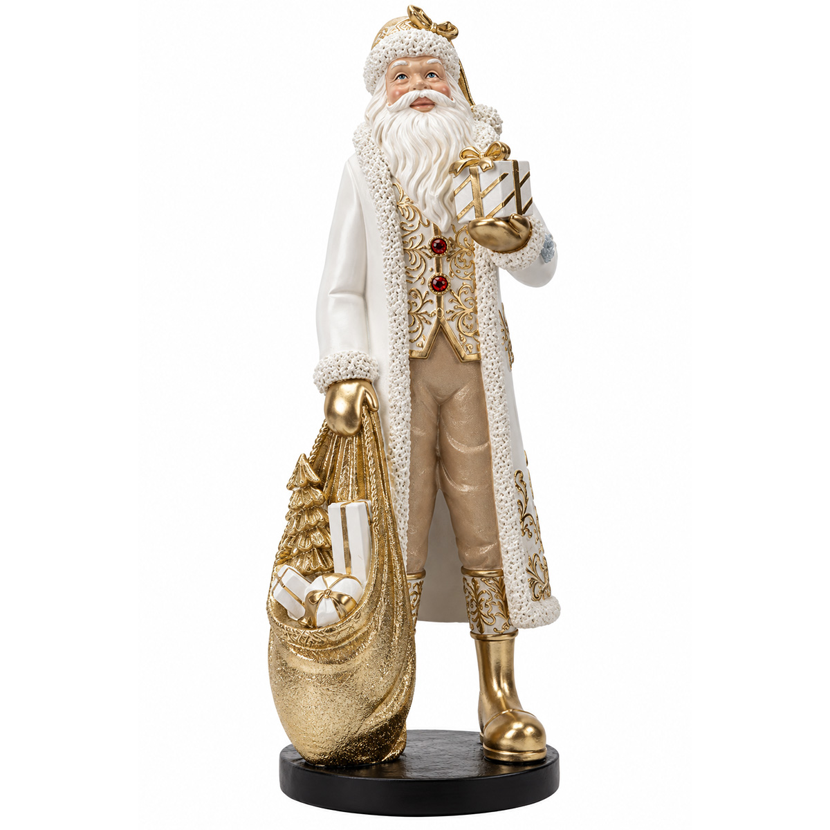 LIGHT-UP CHRISTMAS SANTA FIGURE WHITE WITH GIFTS POLYRESIN 13 X 11.5 X 33 CM