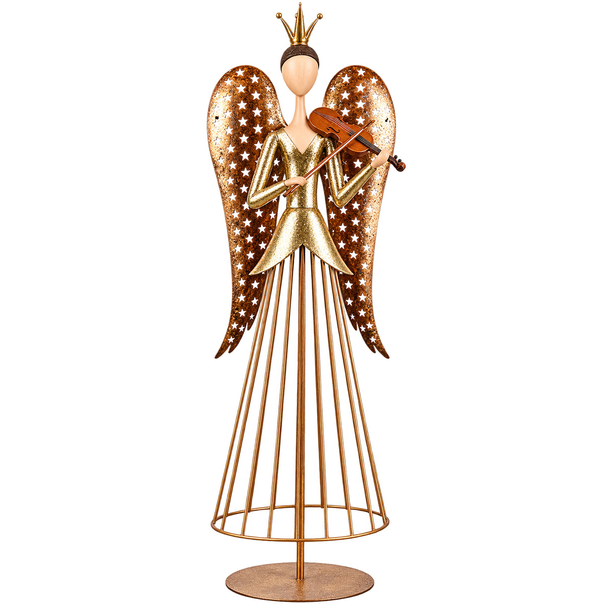 BRONZE METAL CHRISTMAS ANGEL WITH VIOLIN DECORATION, 78CM