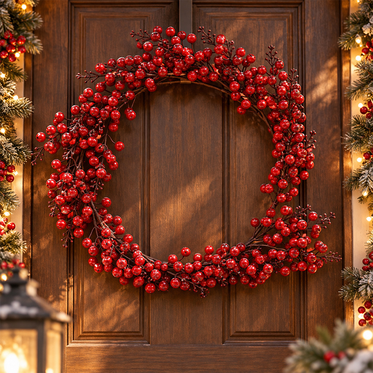 CHRISTMAS DECORATIVE WREATH WITH MIXED RED BERRIES 50CM - Image 2