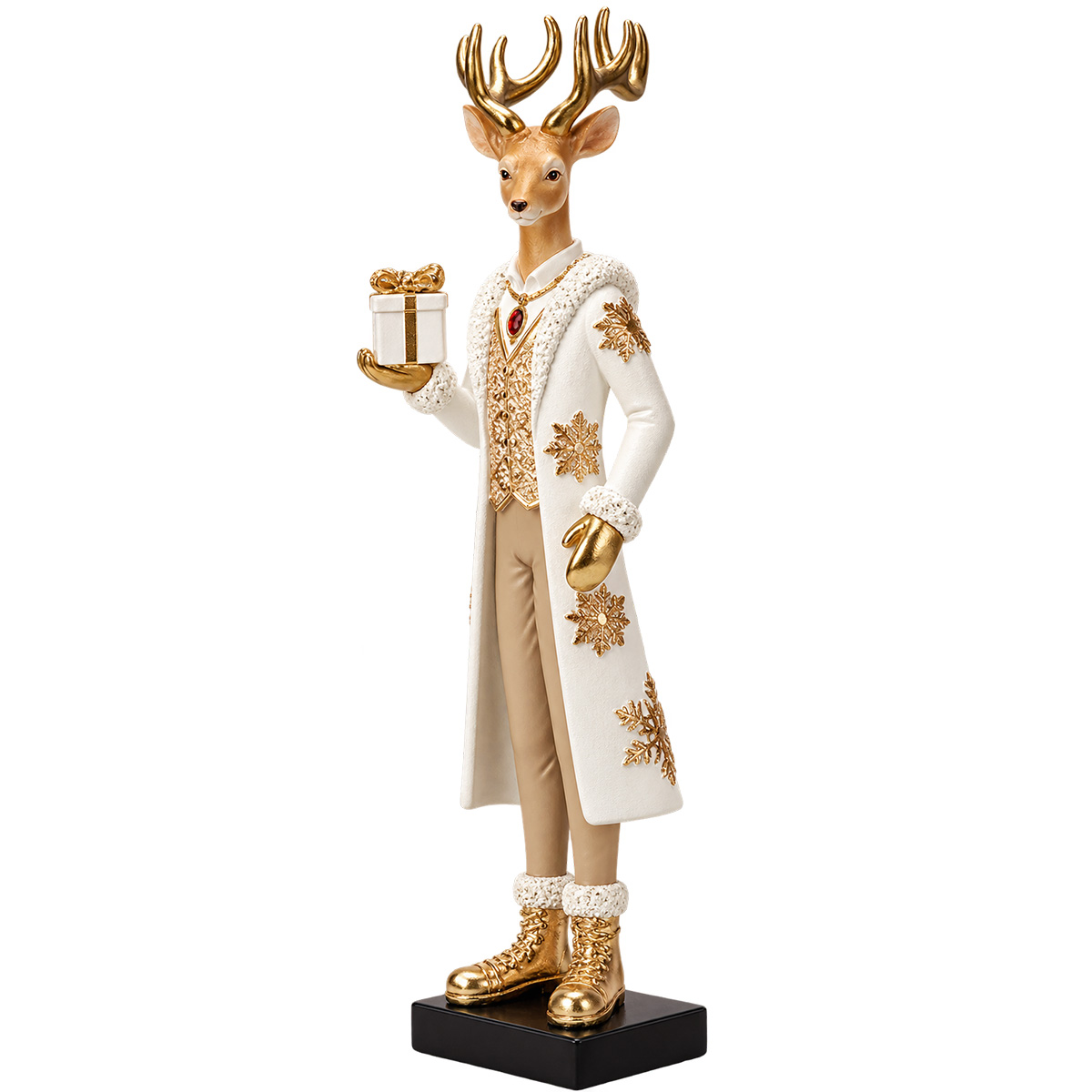 DECORATIVE CHRISTMAS REINDEER GENTLEMAN WITH GIFT, POLYRESIN, 29CM