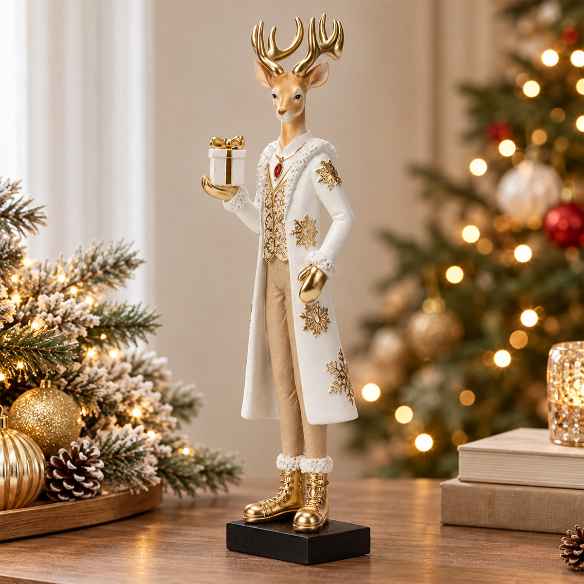 DECORATIVE CHRISTMAS REINDEER GENTLEMAN WITH GIFT, POLYRESIN, 29CM - Image 2