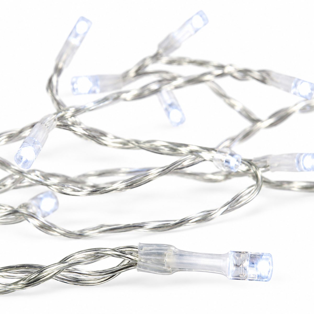 CHRISTMAS LIGHTS 50LED WITH TIMER TRANSPARENT PVC CABLE WHITE LED SPACING 10CM IP20