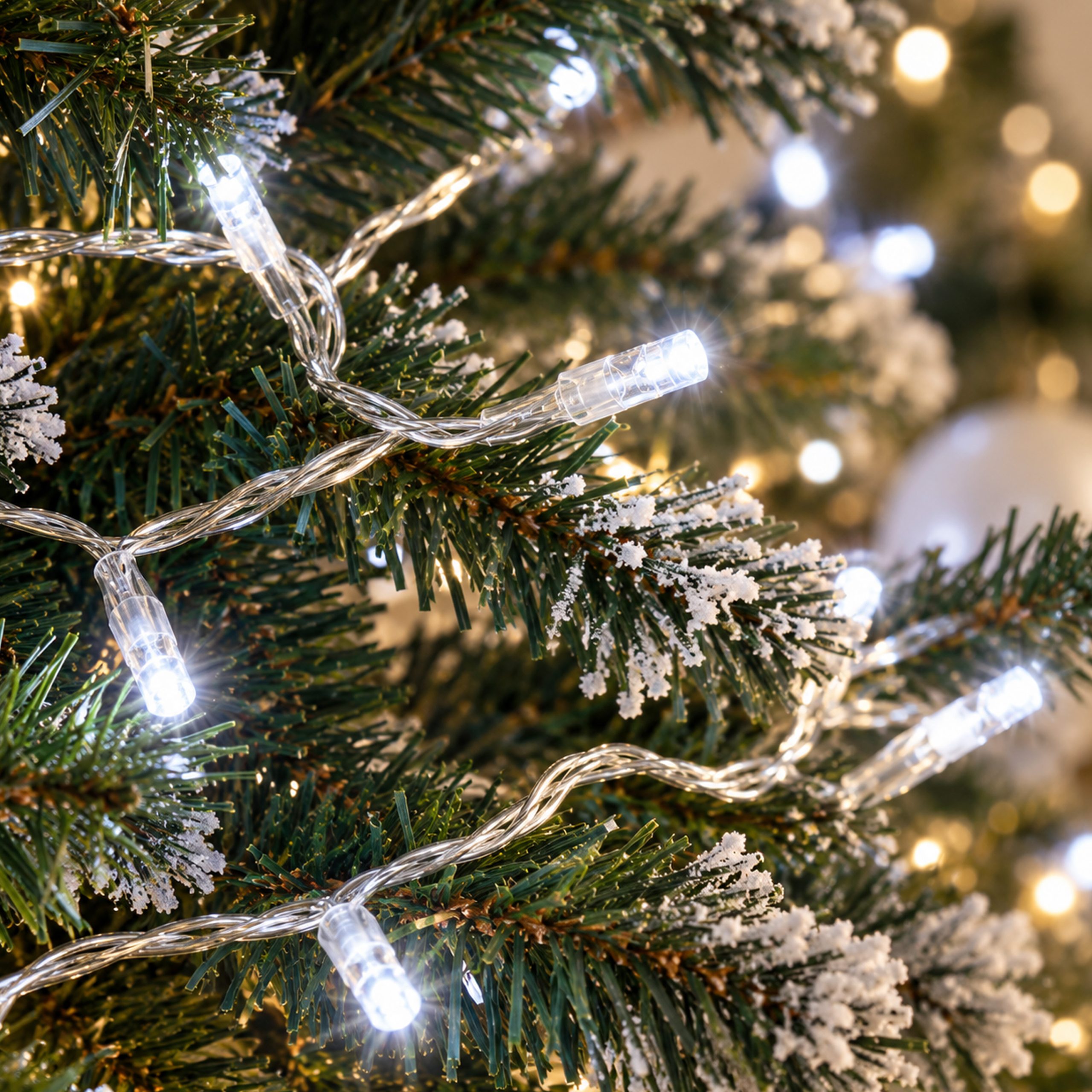 CHRISTMAS LIGHTS 50LED WITH TIMER TRANSPARENT PVC CABLE WHITE LED SPACING 10CM IP20 - Image 3
